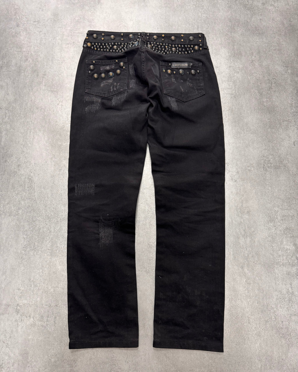 AW2010 Cavalli Studded Distressed Black Jeans