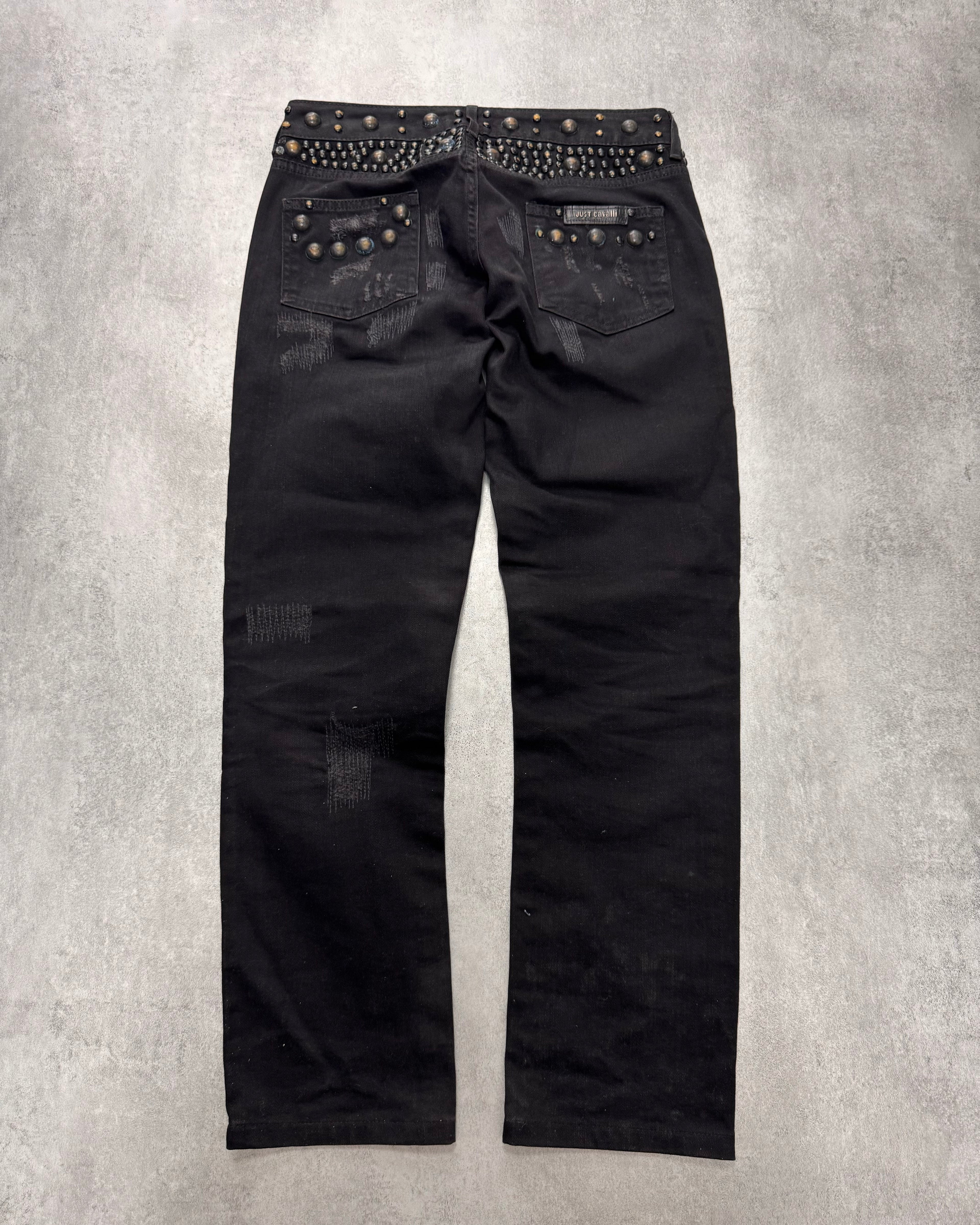 AW2010 Cavalli Studded Distressed Black Jeans