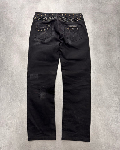 AW2010 Cavalli Studded Distressed Black Jeans (XS)