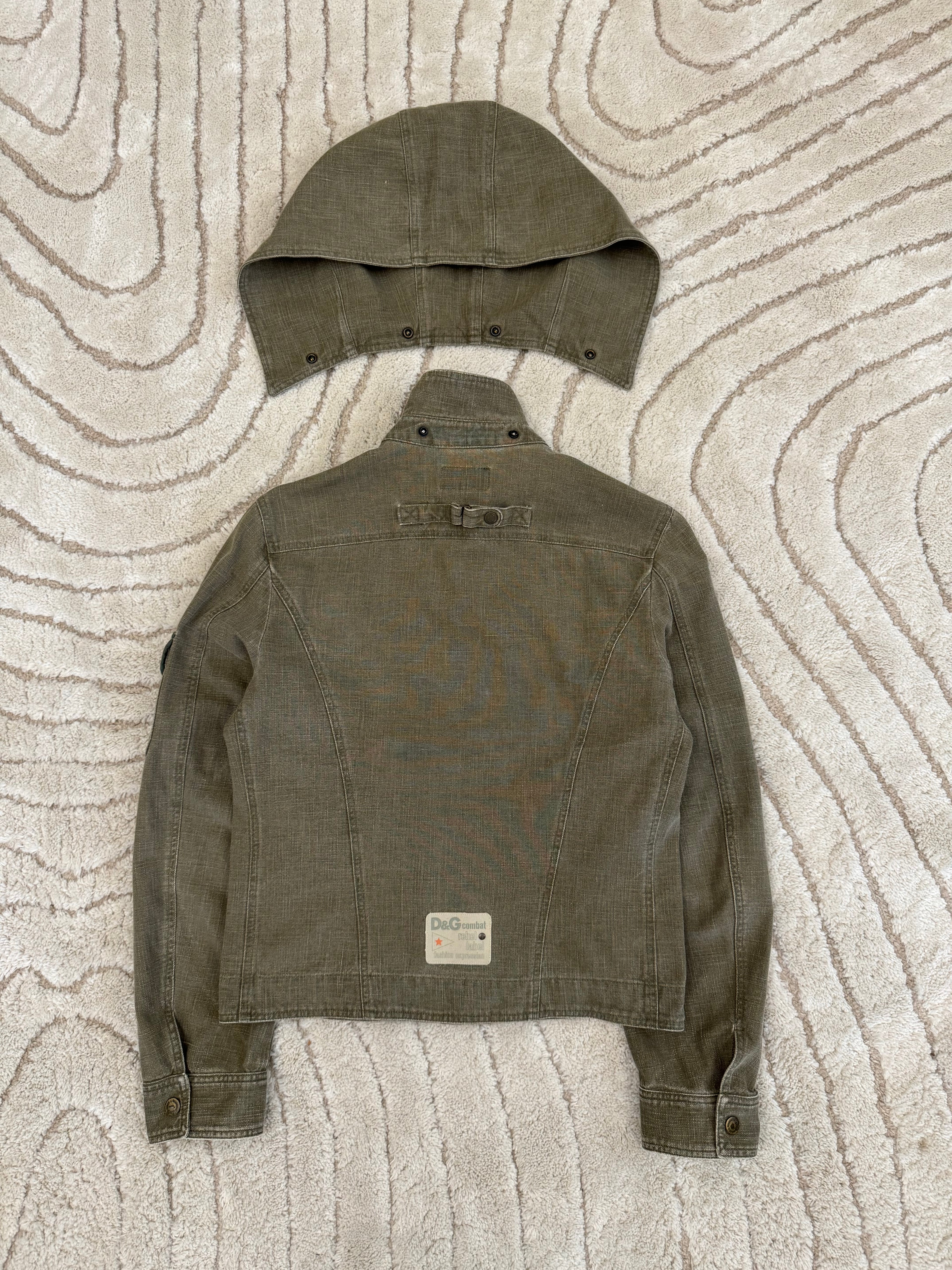 2003 ドルチェ＆ガッバーナ レベル コンバット フード付き デニム ジャケット (S/M)