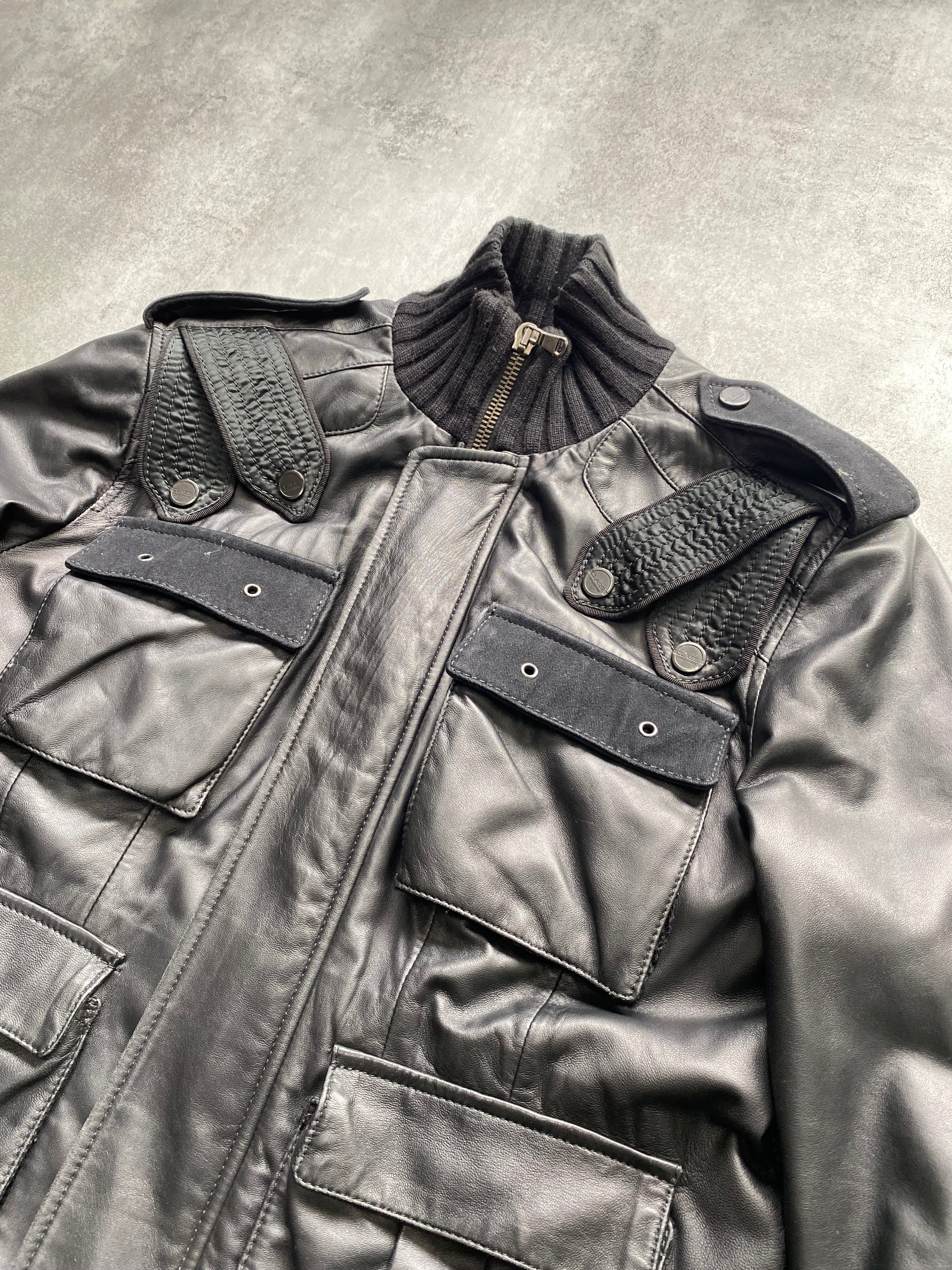 2000s Cavalli Class Biker Black Leather Jacket