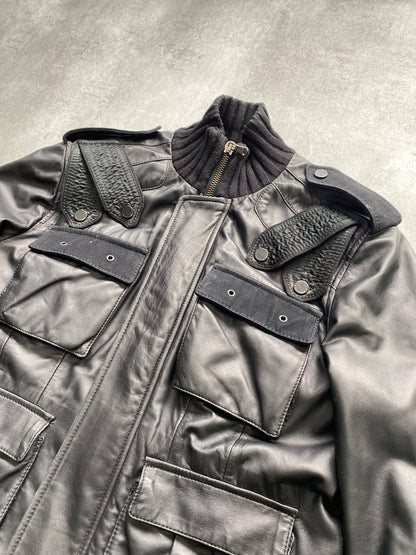 2000s Cavalli Class Biker Black Leather Jacket (L)