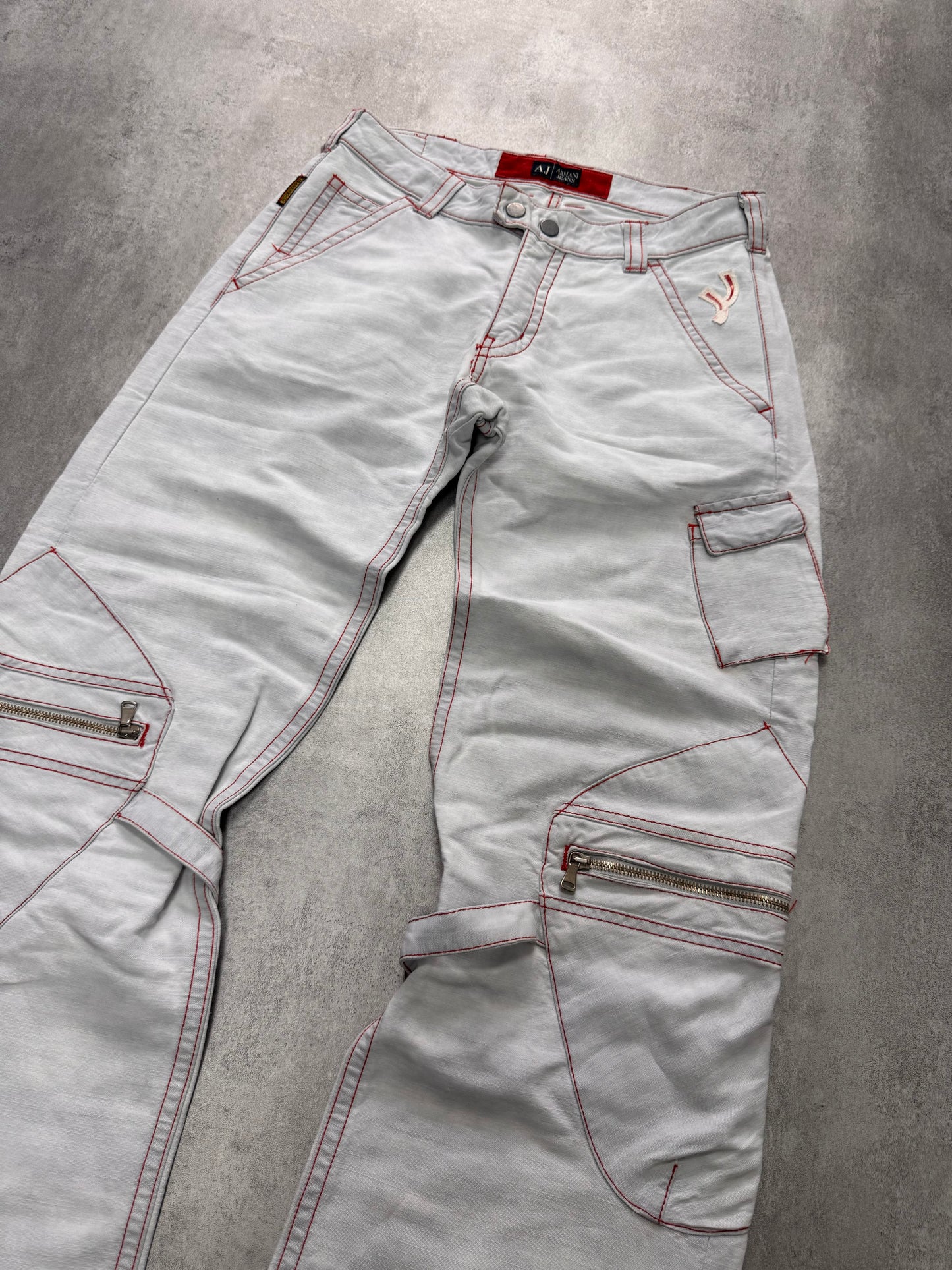 2000s Armani Biker Cargo White Pants (M)