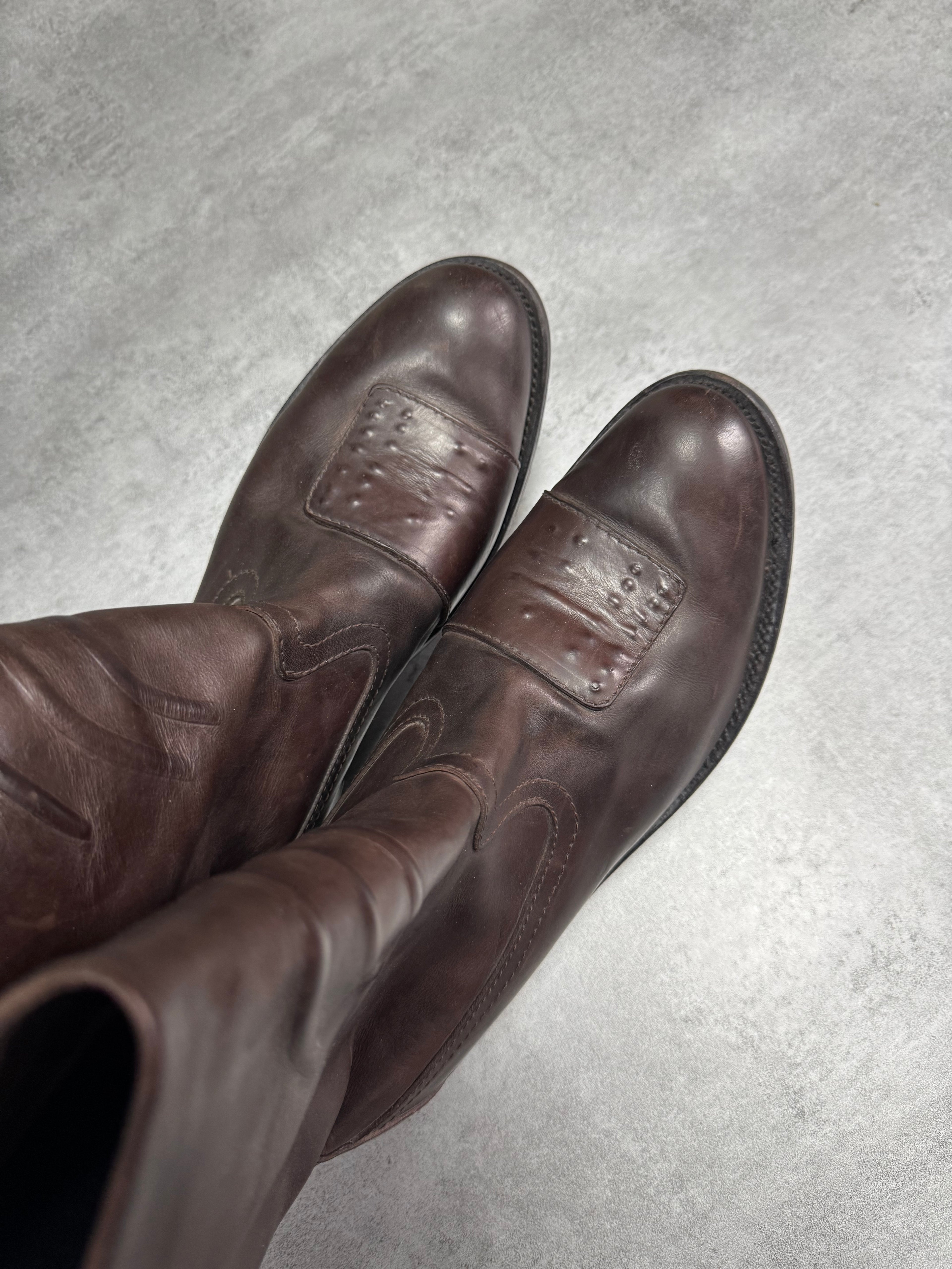 2000s Marithé + François Girbaud Biker Brown Leather Boots