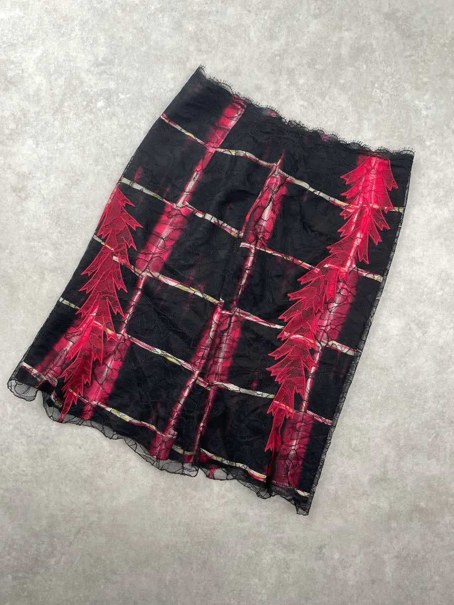 1990s Gianni Versace Black Lace Overlay Plaid Skirt FBjcrNjA 4