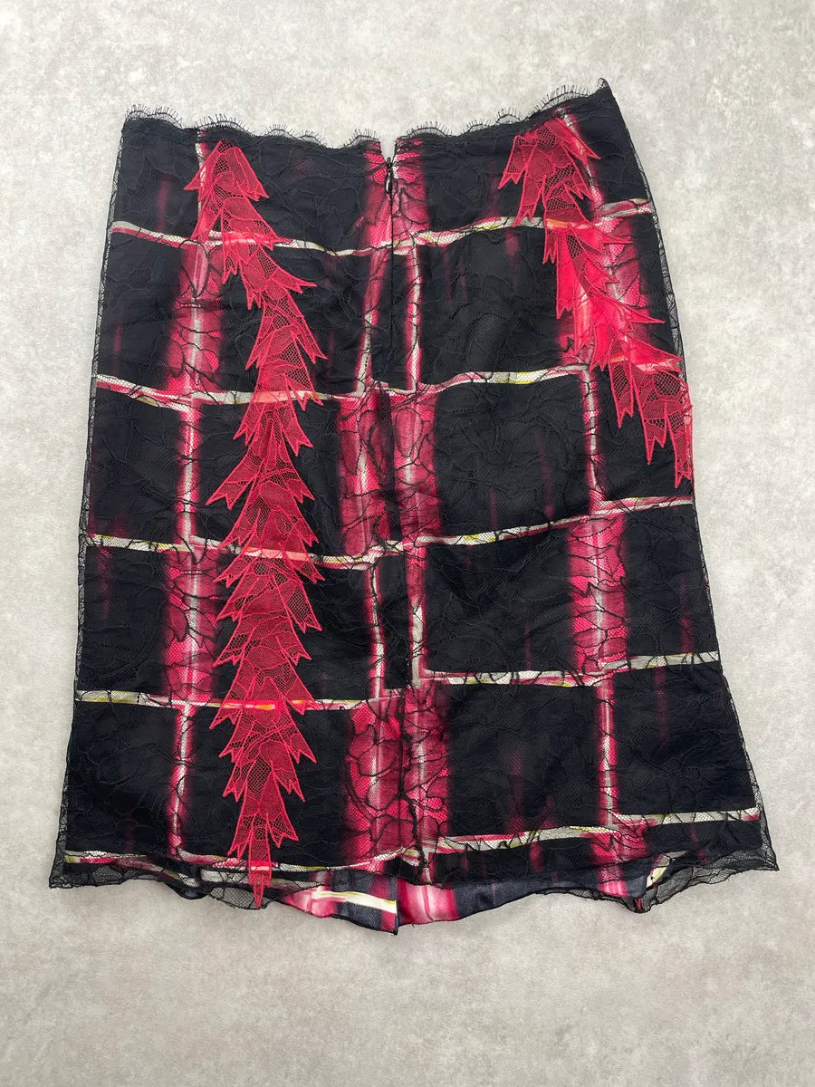1990s Gianni Versace Black Lace Overlay Plaid Skirt FBjcrNjA 5