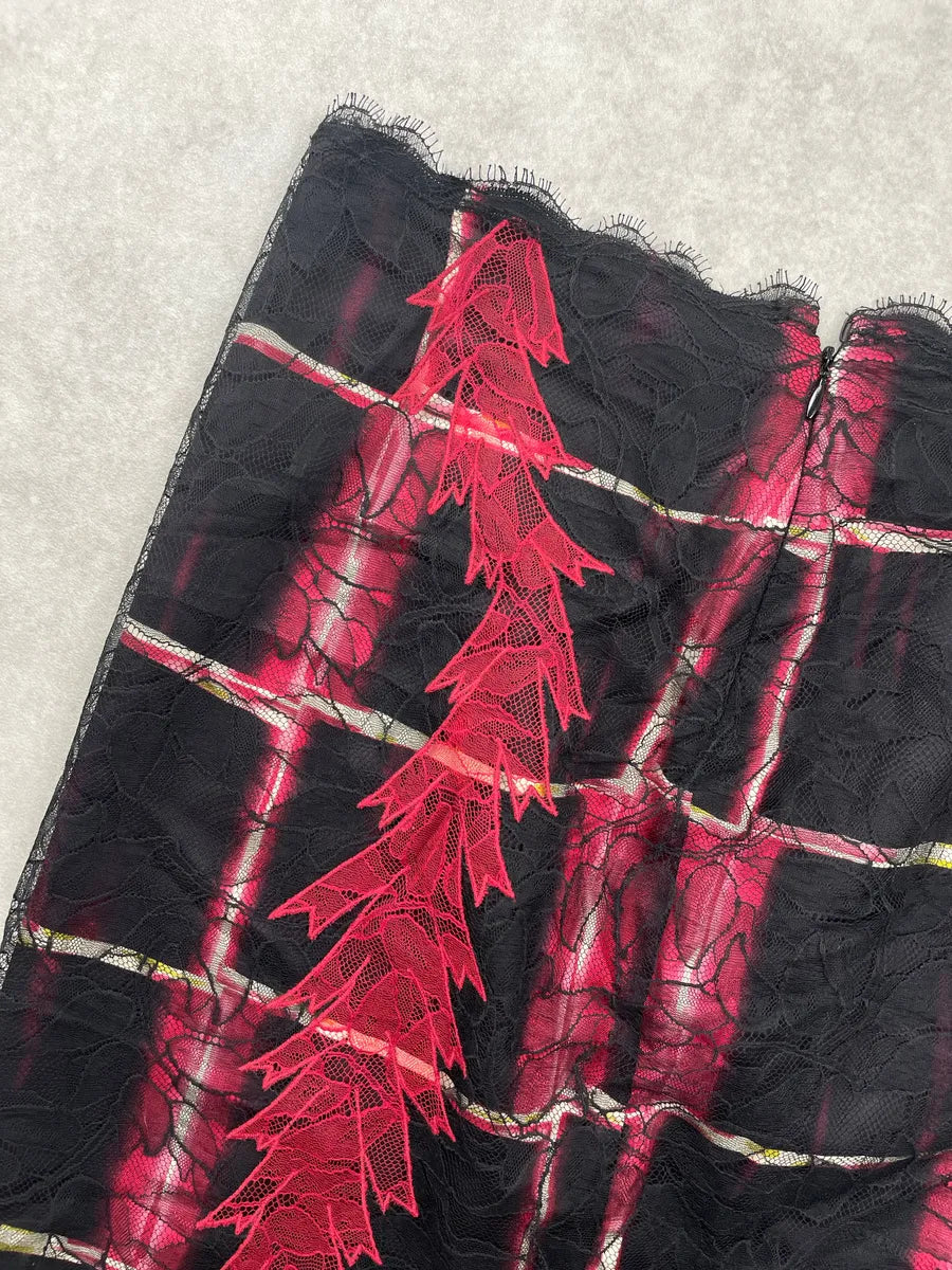1990s Gianni Versace Black Lace Overlay Plaid Skirt FBjcrNjA 7
