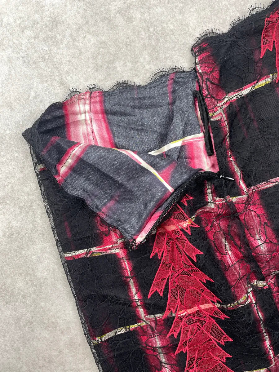 1990s Gianni Versace Black Lace Overlay Plaid Skirt FBjcrNjA 8