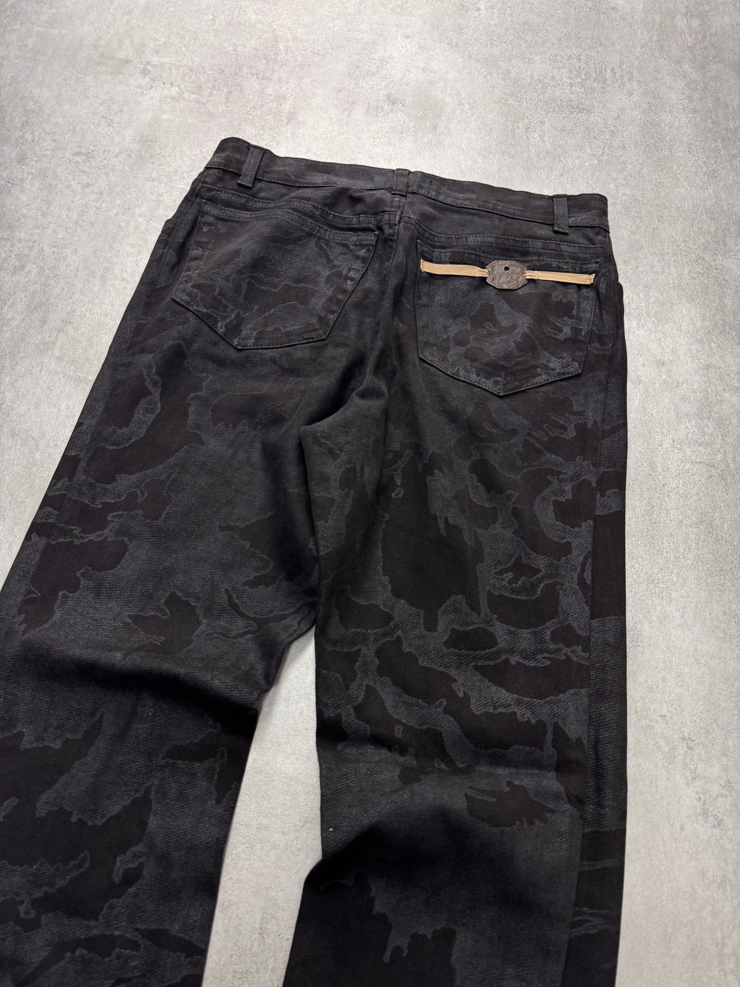 AW2001/02 Roberto Cavalli Black Crow Camouflage Pants (S)