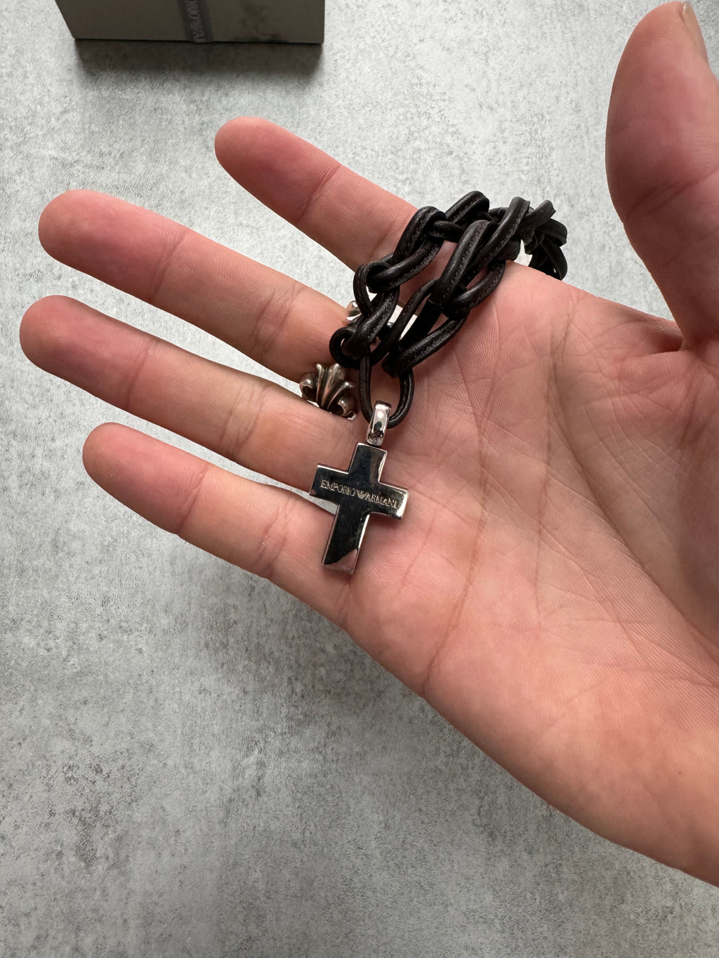 Emporio Armani Leather Cross Necklace