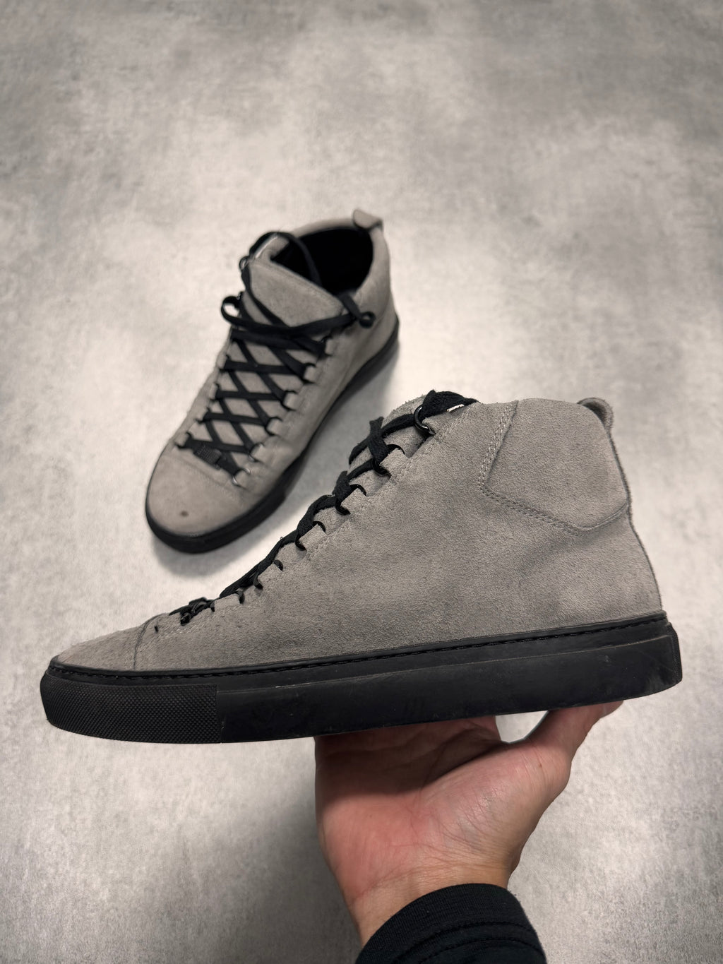Balenciaga Arena High Grey Suede Leather Sneakers