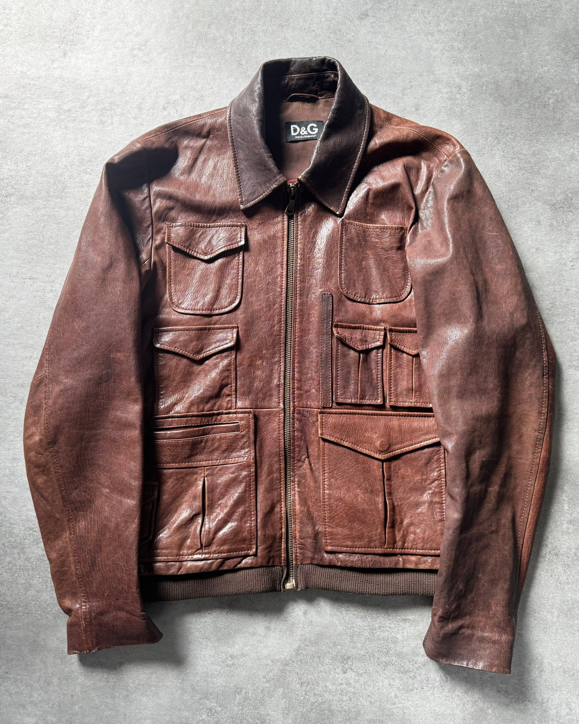 2000s Dolce & Gabbana Bordeaux Cargo Lamb Leather Jacket (XL) - 1