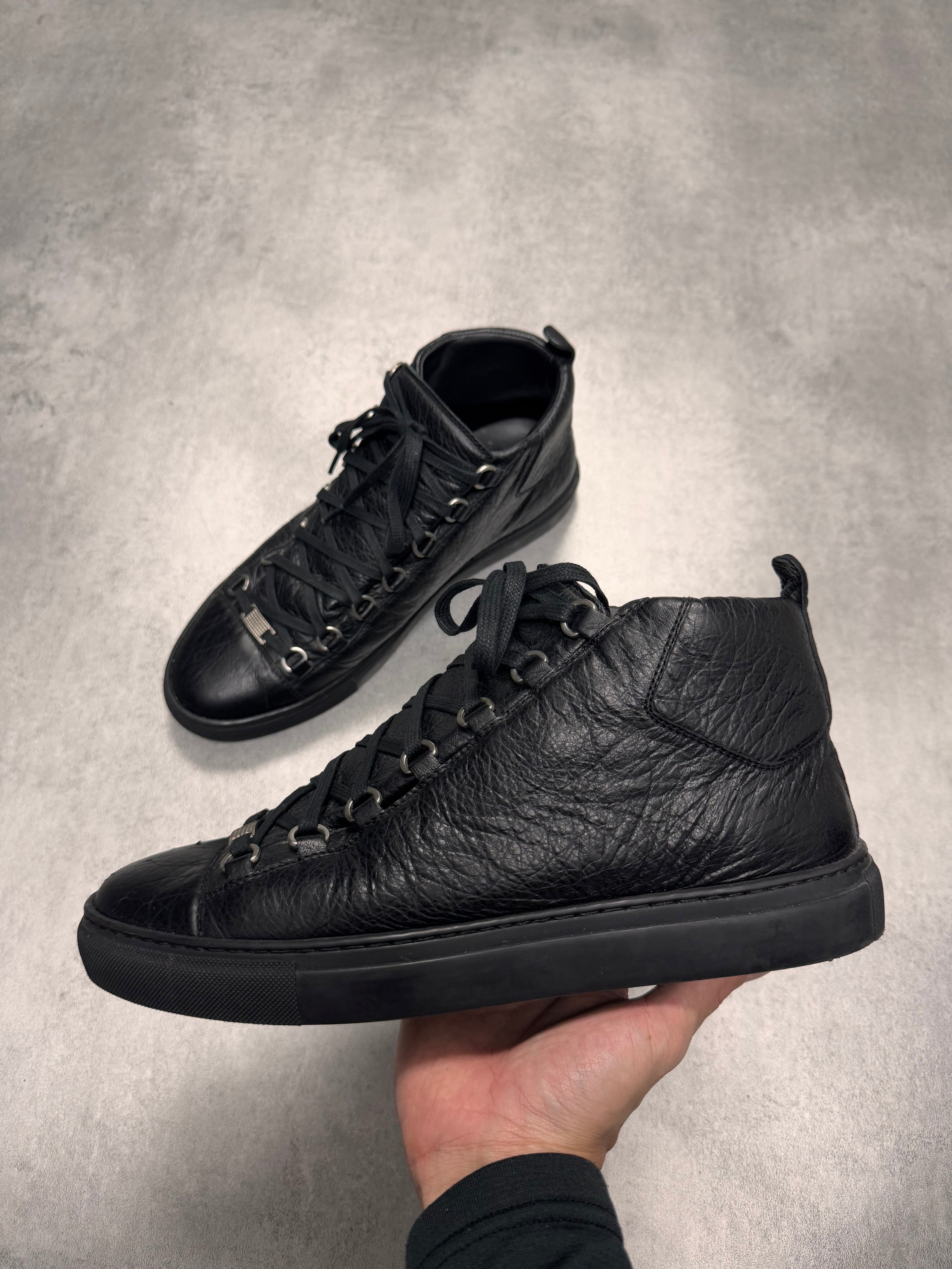 Balenciaga Arena High Black Cracked Leather Sneakers
