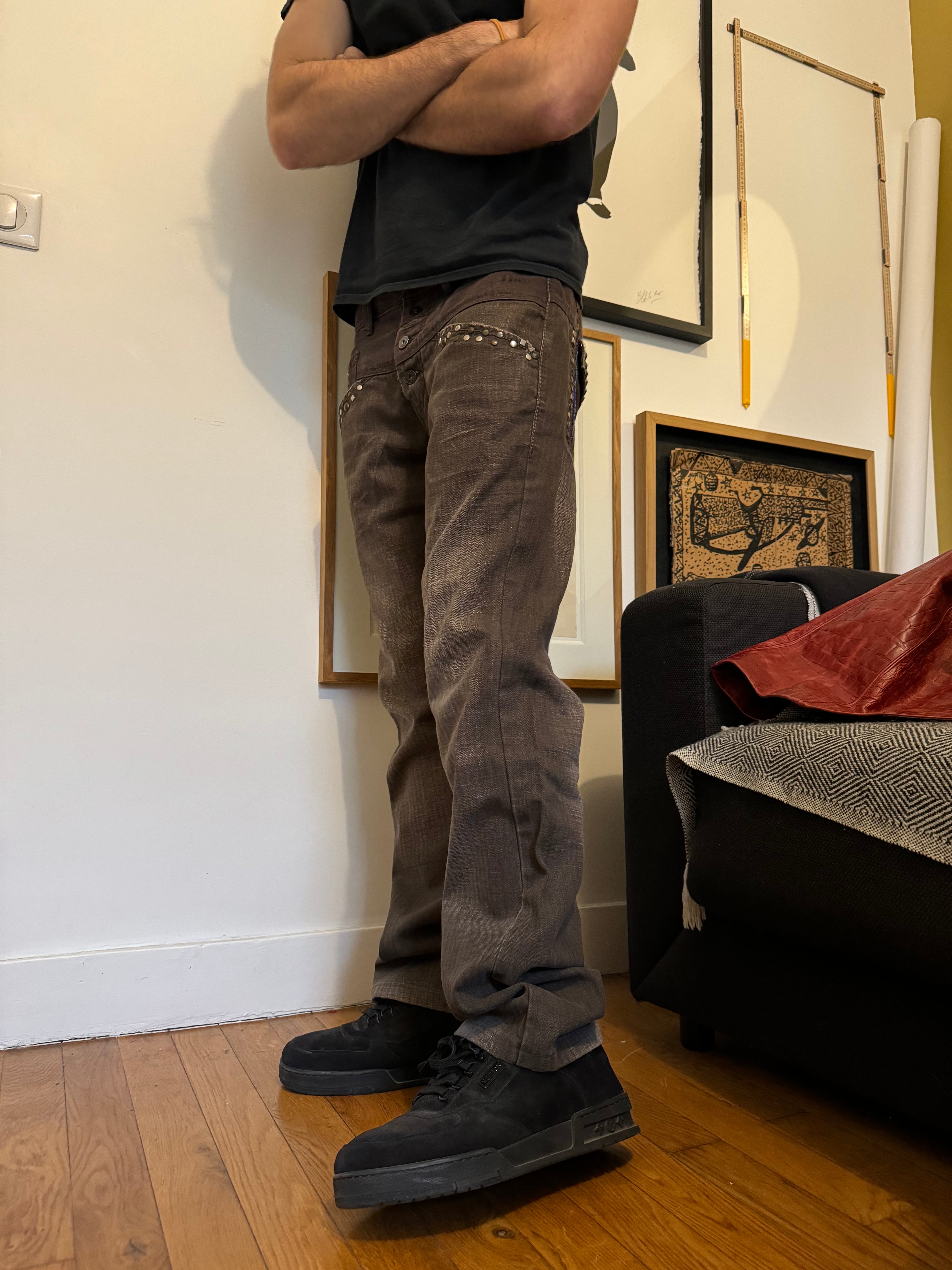 2000s Marithé + François Girbaud Brown Embellished Ornement Cozy Pants