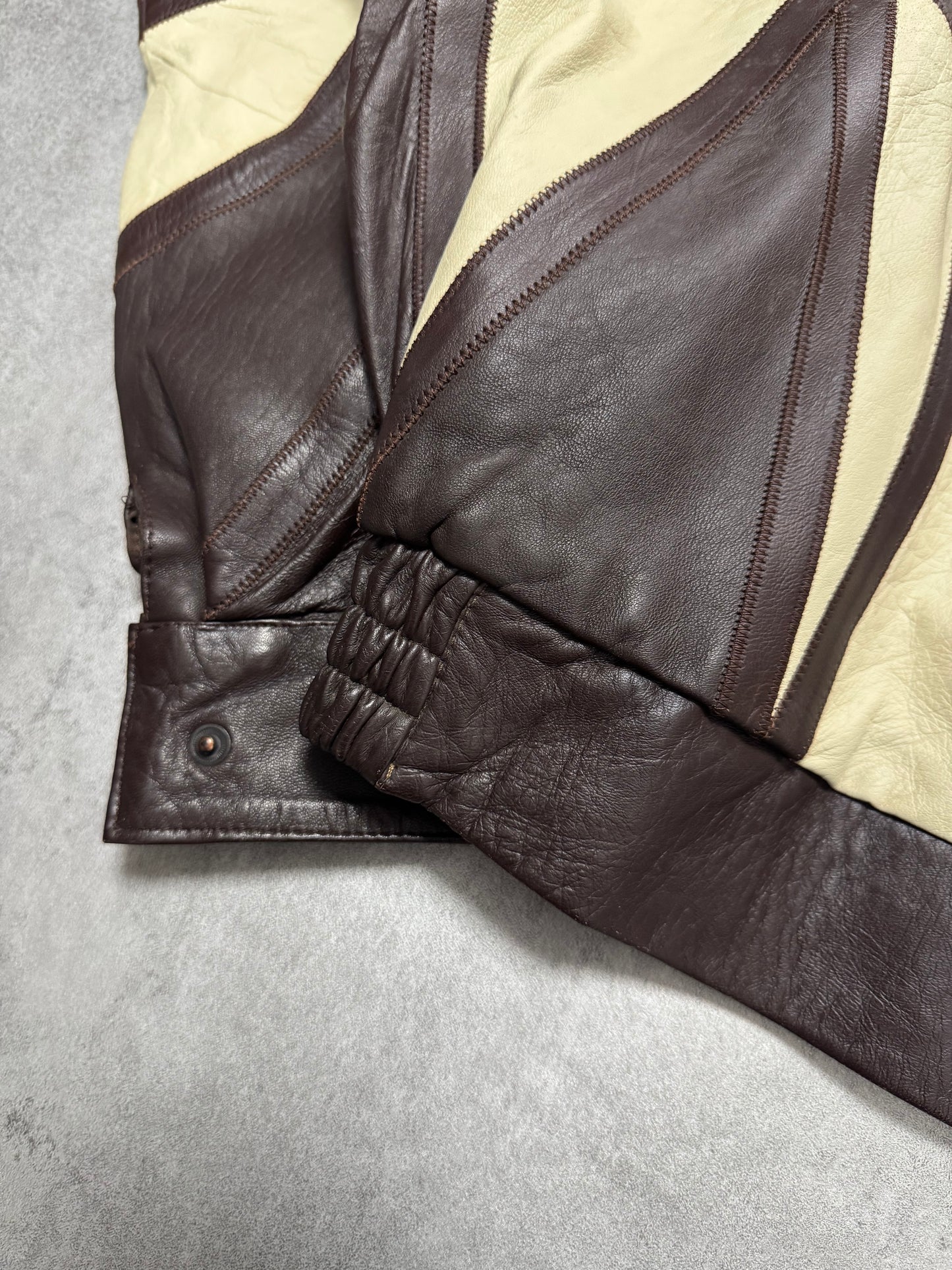 1980s Yves Saint Laurent Losange Beige Brown Leather Jacket (S)