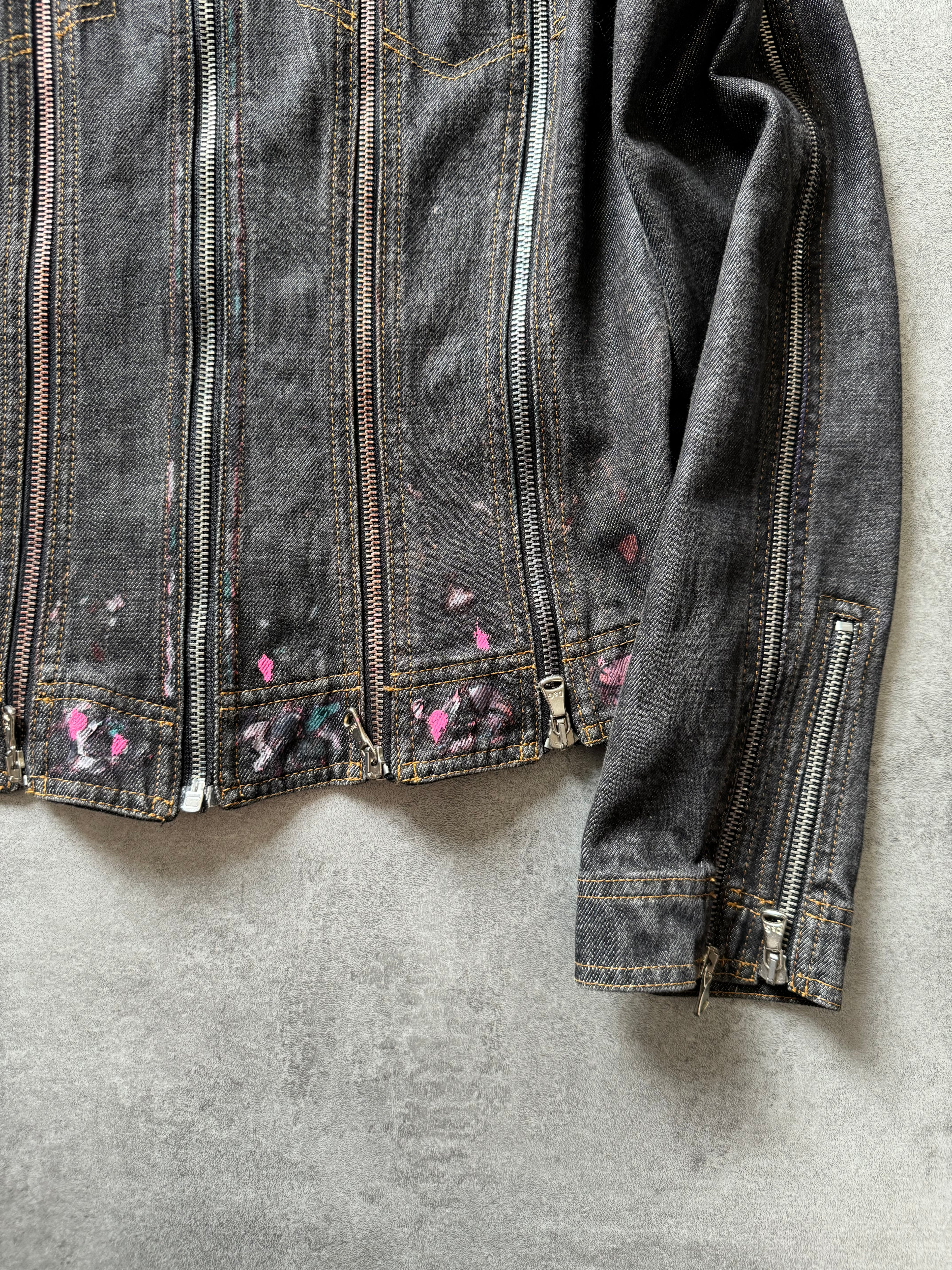 SS2003 Dolce & Gabbana Multi Zips Denim Hand Painted Jacket (XS)