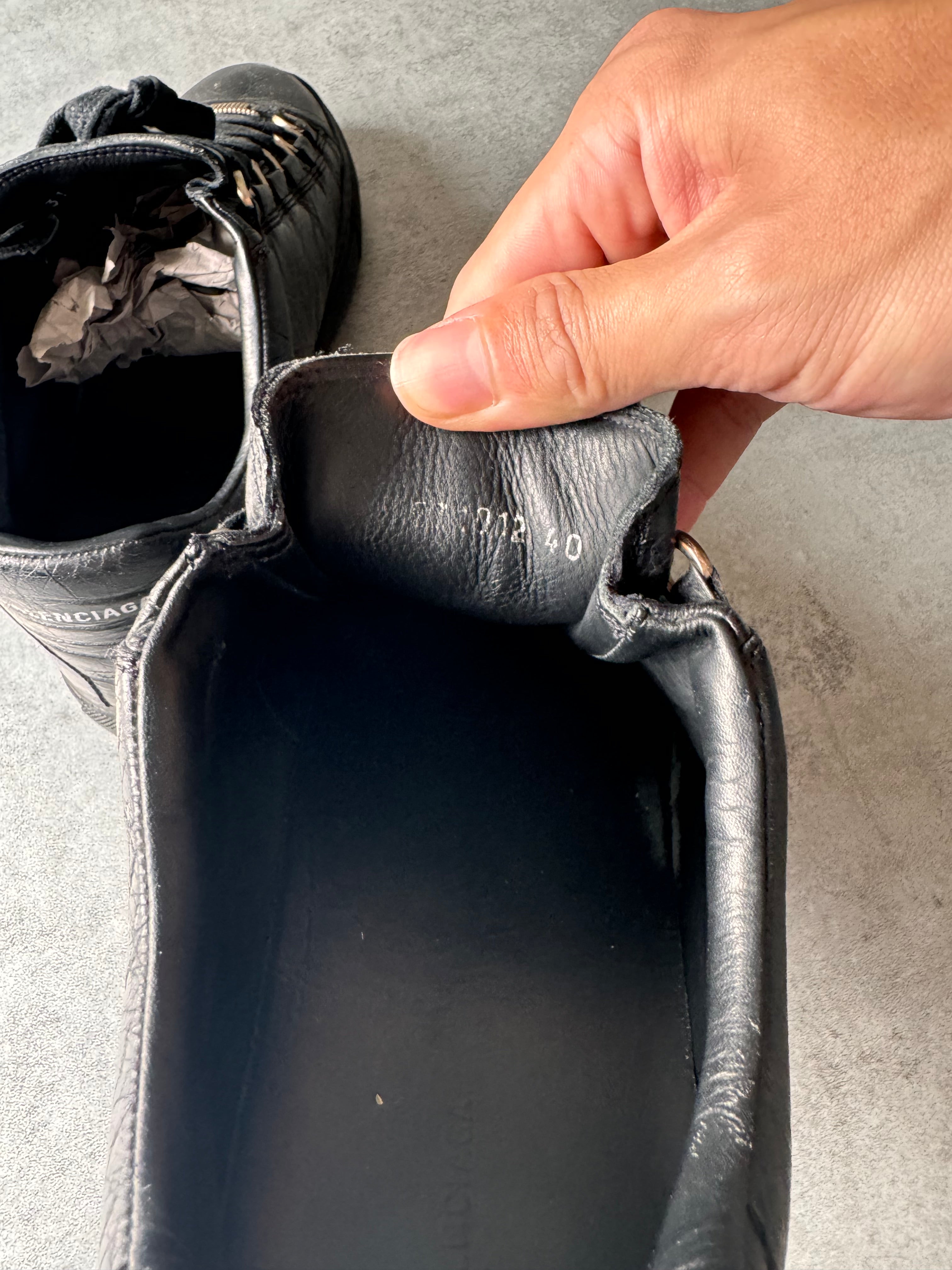 Balenciaga Arena Low Black Cracked Leather Sneakers