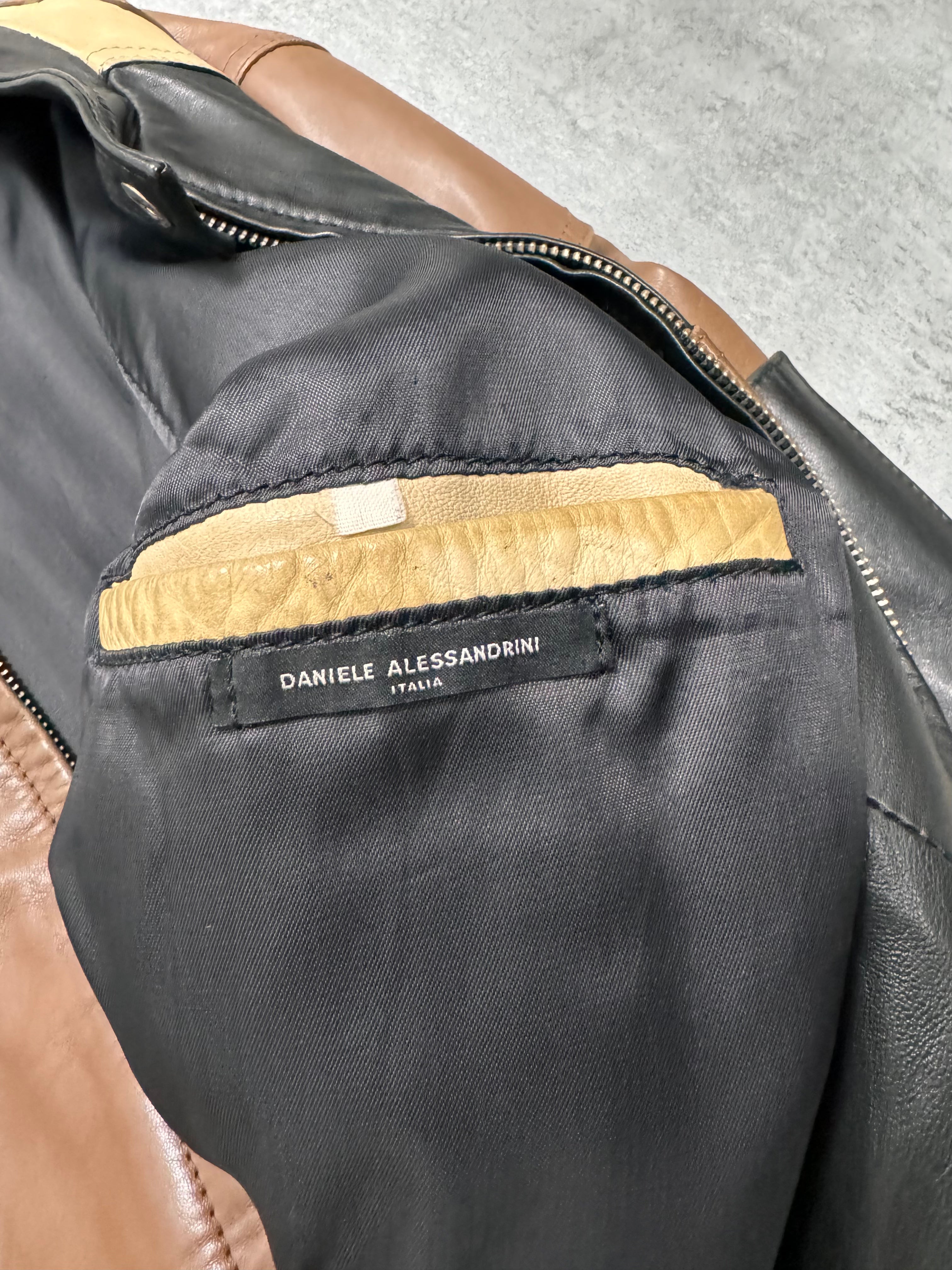 2000s Daniele Alessandrini Biker Tricolour Leather Jacket