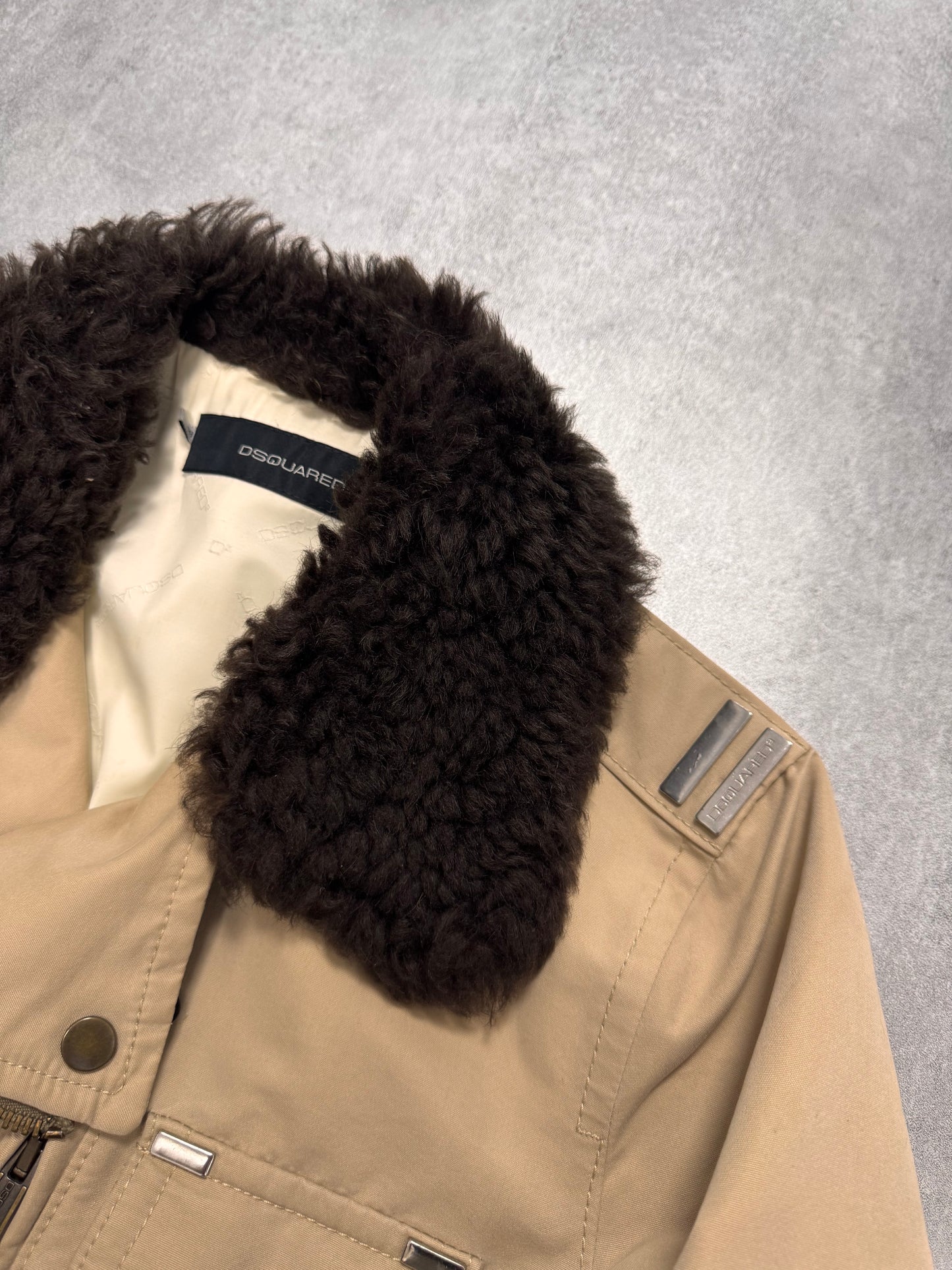 FW2005 Dsquared2 Astro Fur Collar Asymmetrical Beige Jacket (S)