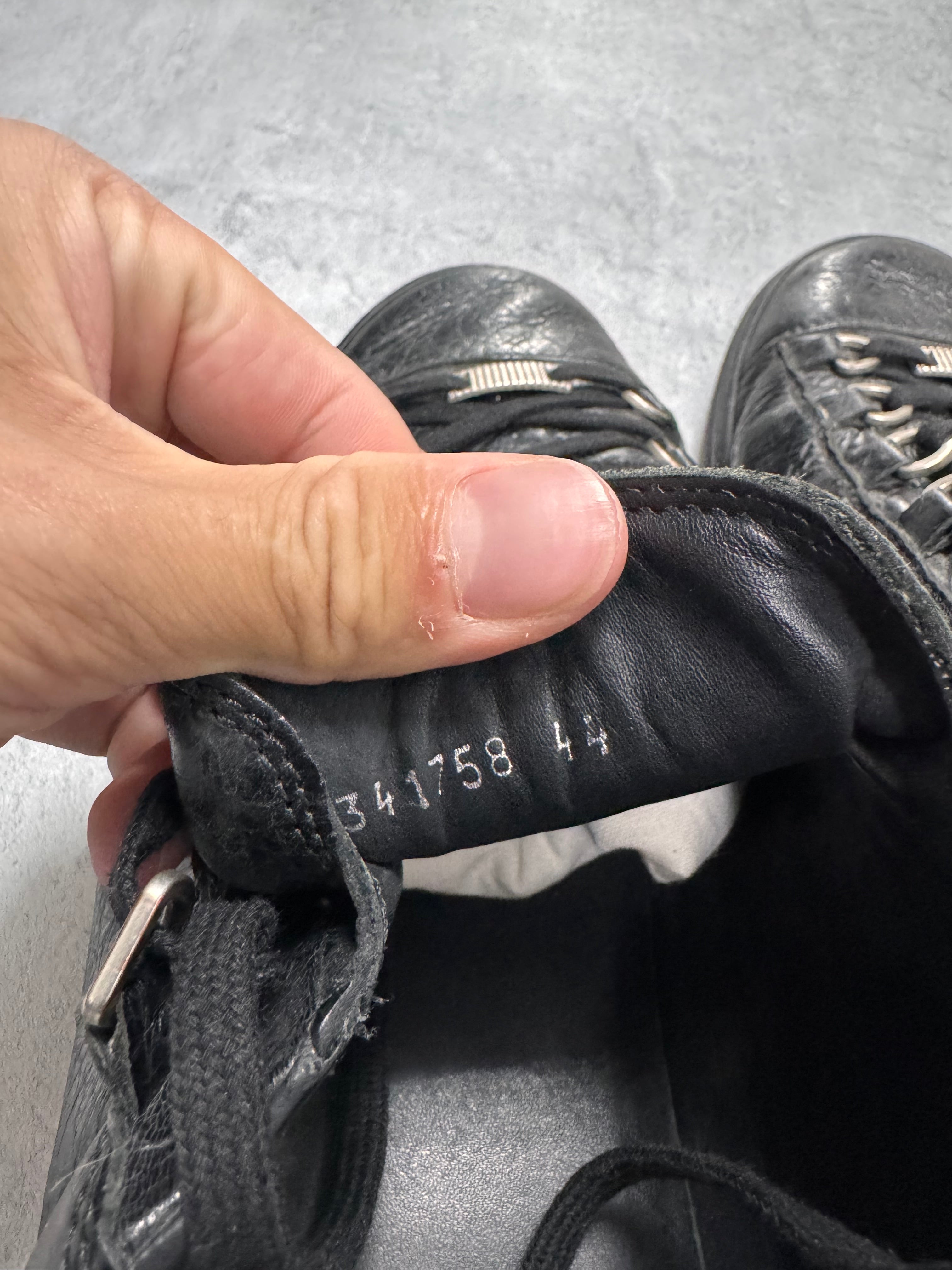 Balenciaga Arena Low Black Cracked Leather Sneakers