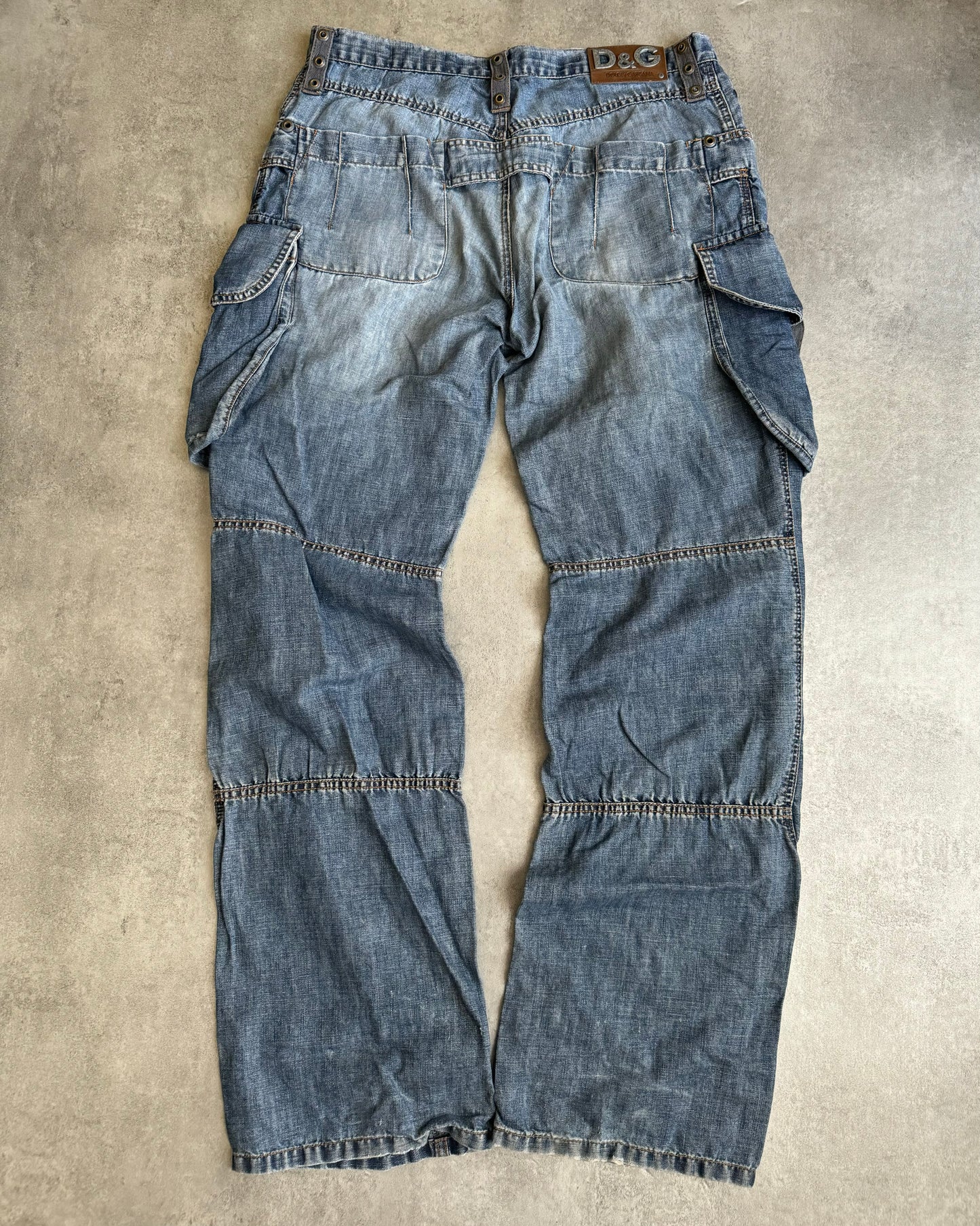 SS2004 Dolce & Gabbana Blue Denim Cargo Relaxed Pants (M/L) - 2