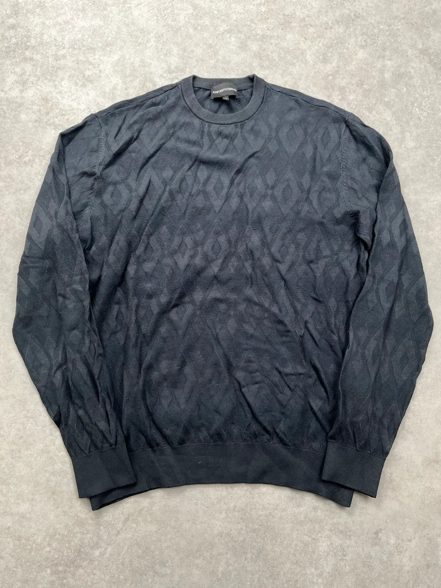 SS2020 Emporio Armani Black Diamond Jacquard Sweater FJnixJbH 0