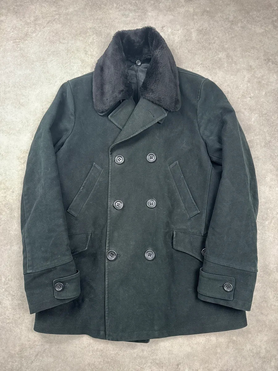AW2008 Emporio Armani Dark Green Suede Faux Fur Collar Coat FKlBpFxB 3