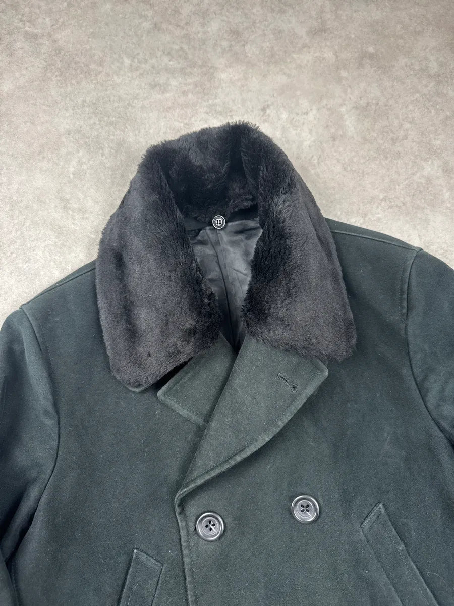 AW2008 Emporio Armani Dark Green Suede Faux Fur Collar Coat FKlBpFxB 6