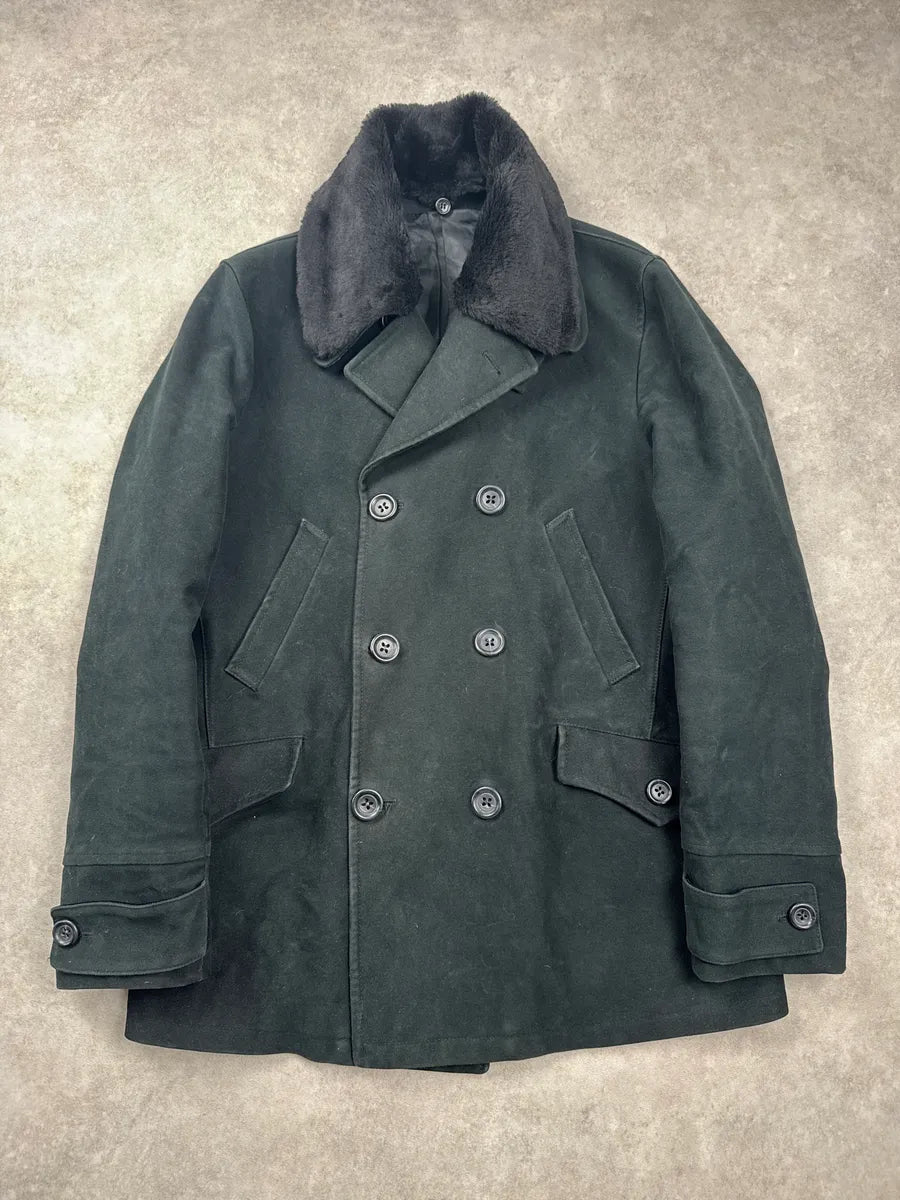 AW2008 Emporio Armani Dark Green Suede Faux Fur Collar Coat FKlBpFxB 2