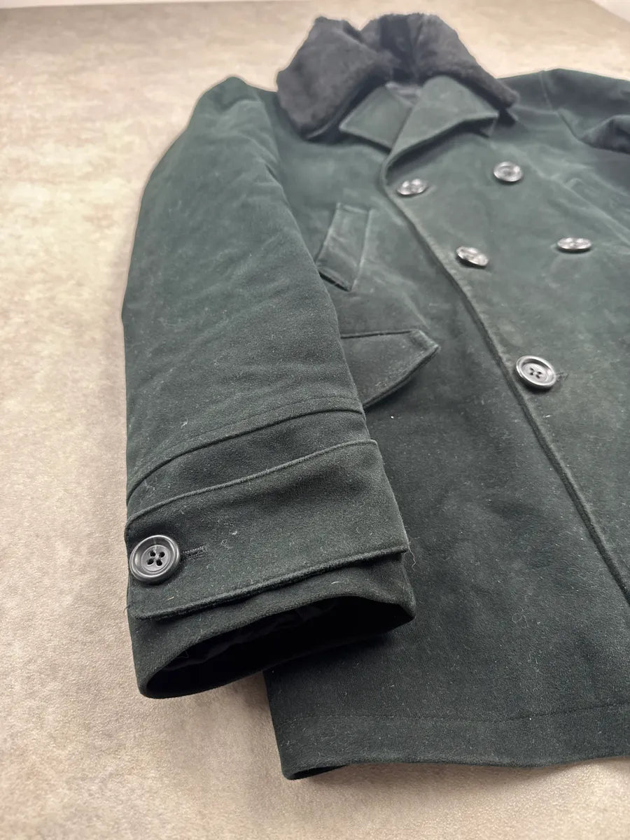 AW2008 Emporio Armani Dark Green Suede Faux Fur Collar Coat FKlBpFxB 7