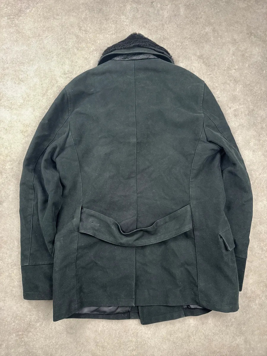 AW2008 Emporio Armani Dark Green Suede Faux Fur Collar Coat FKlBpFxB 4