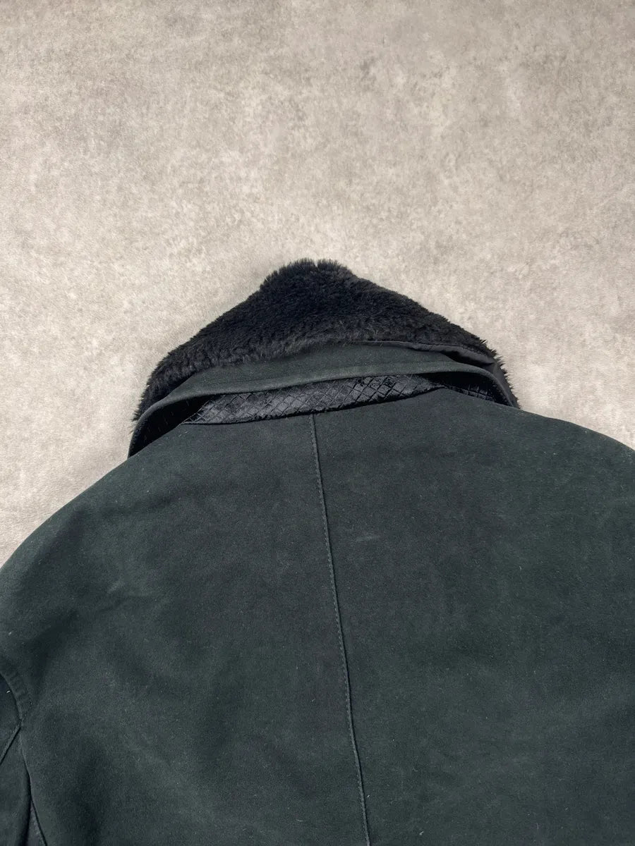 AW2008 Emporio Armani Dark Green Suede Faux Fur Collar Coat FKlBpFxB 8