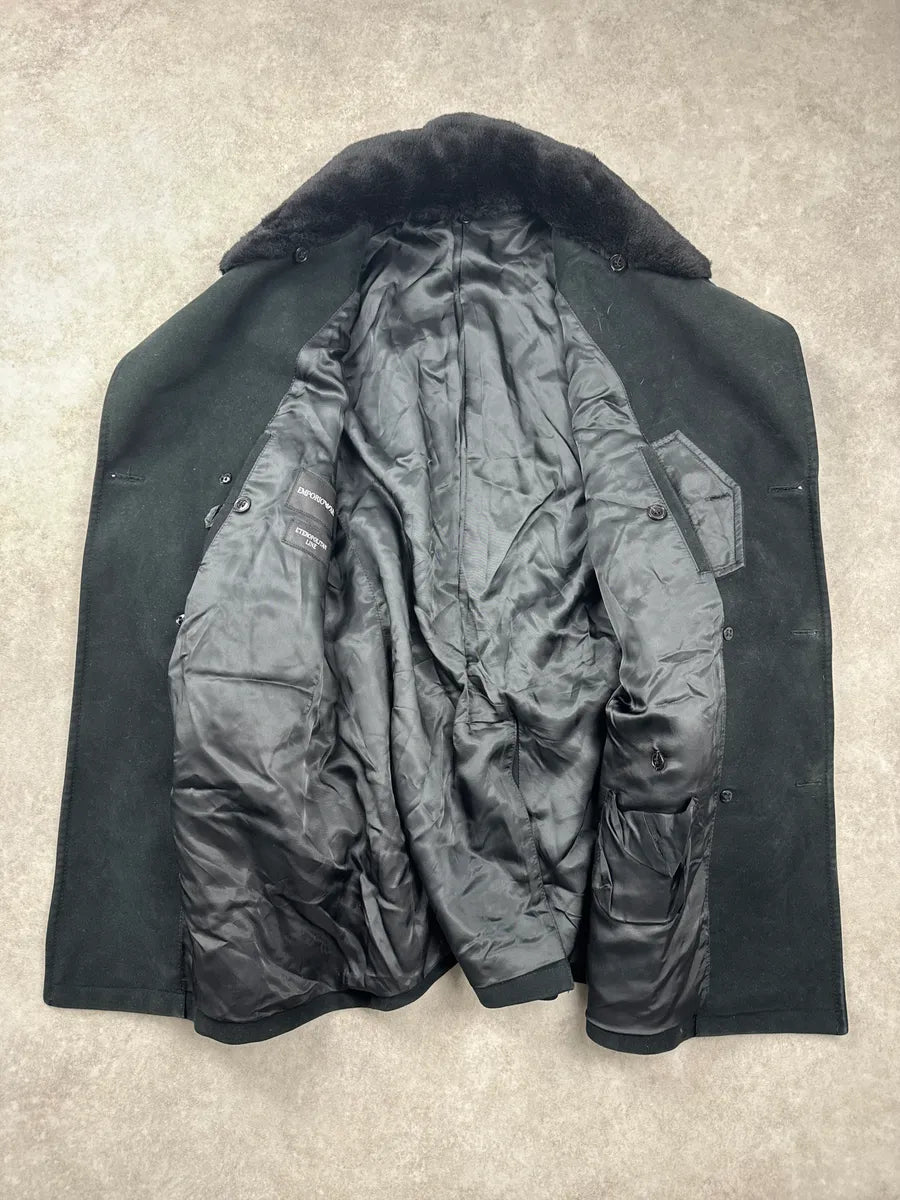 AW2008 Emporio Armani Dark Green Suede Faux Fur Collar Coat FKlBpFxB 5