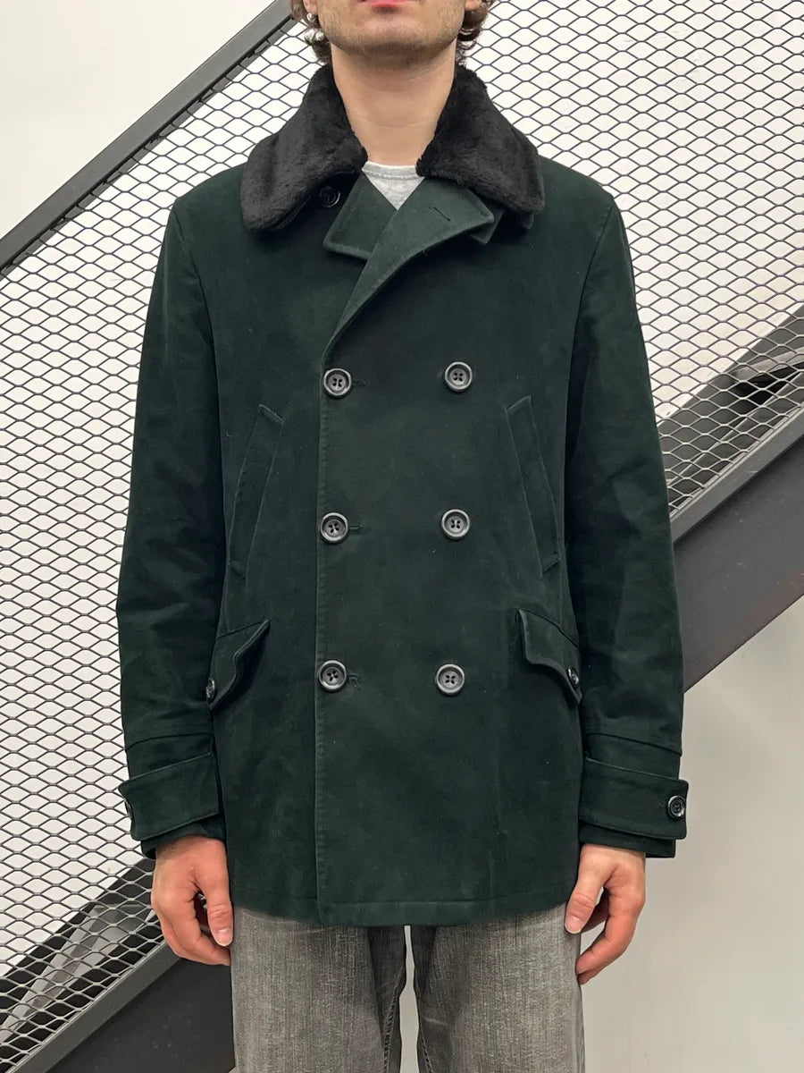 AW2008 Emporio Armani Dark Green Suede Faux Fur Collar Coat FKlBpFxB 0