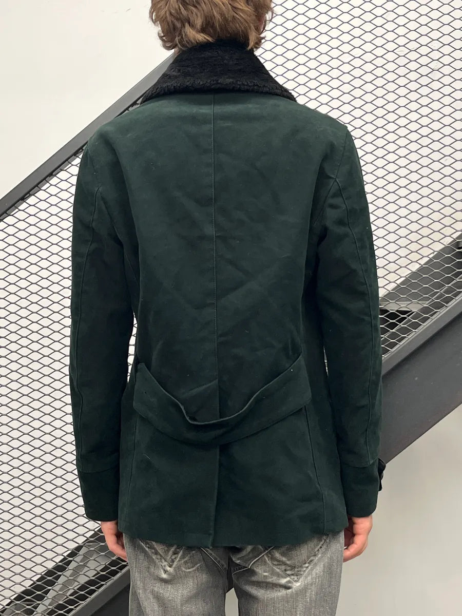 AW2008 Emporio Armani Dark Green Suede Faux Fur Collar Coat FKlBpFxB 1