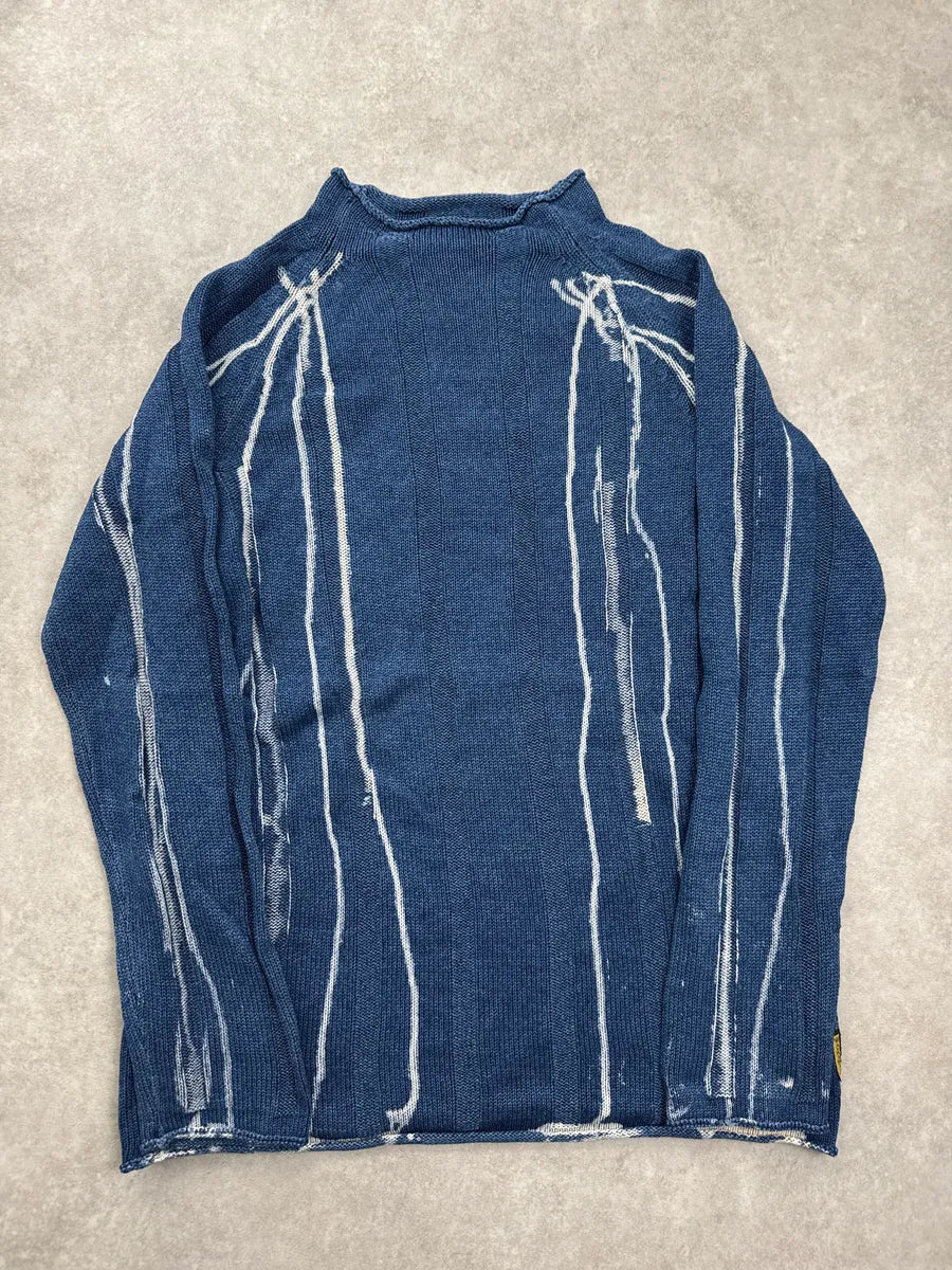 2000s Armani Jeans Indigo White Dripping Sweater FLKXNsjL 3