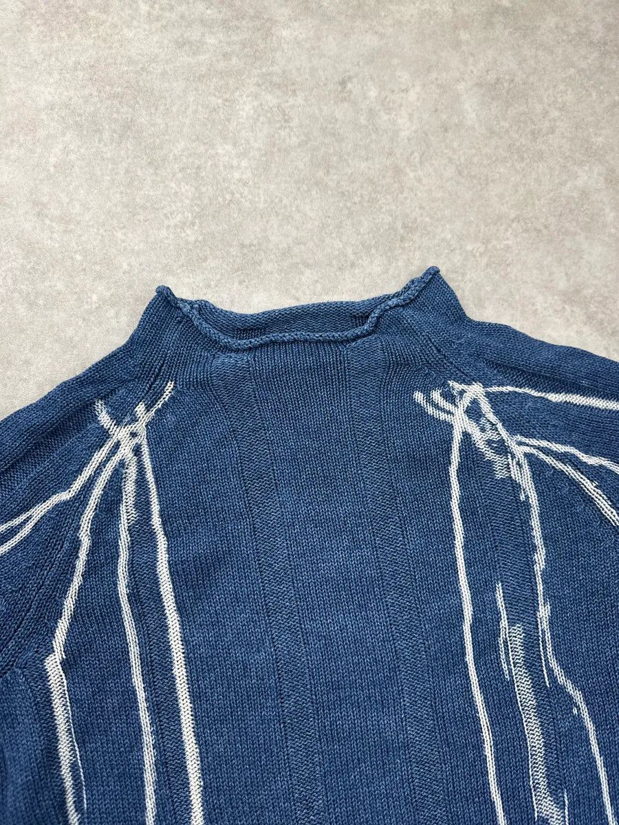 2000s Armani Jeans Indigo White Dripping Sweater FLKXNsjL 5