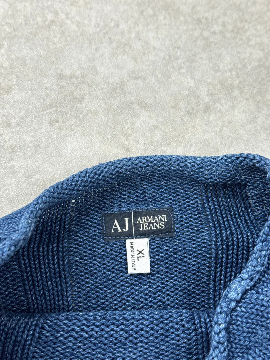 2000s Armani Jeans Indigo White Dripping Sweater FLKXNsjL 9