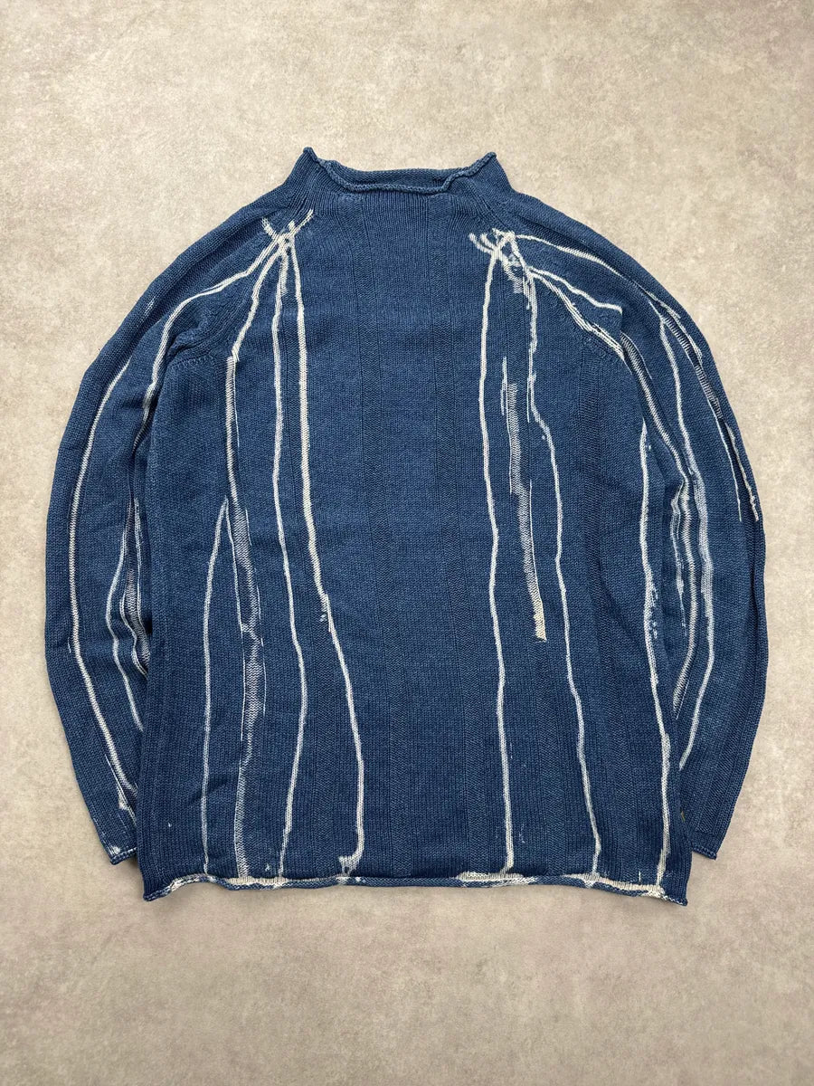 2000s Armani Jeans Indigo White Dripping Sweater FLKXNsjL 2