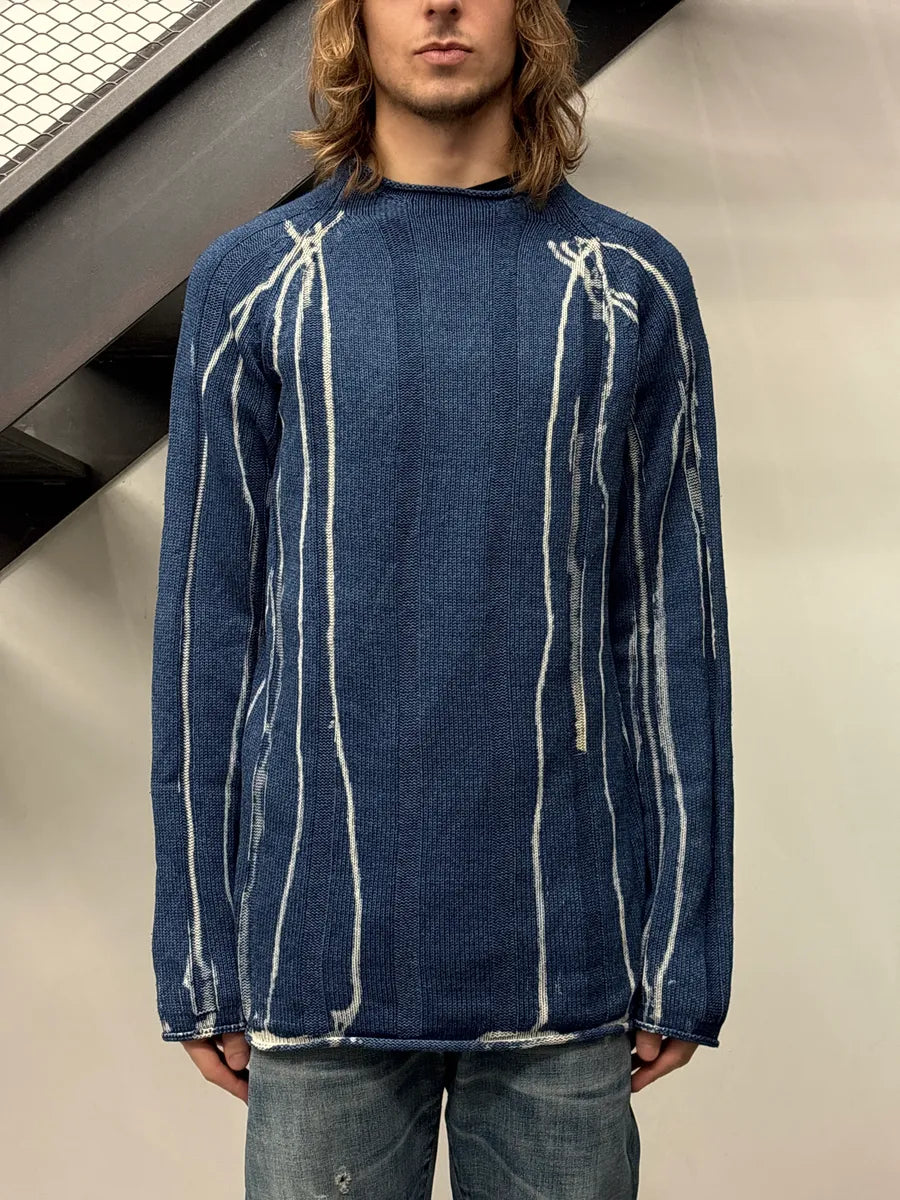 2000s Armani Jeans Indigo White Dripping Sweater FLKXNsjL 0