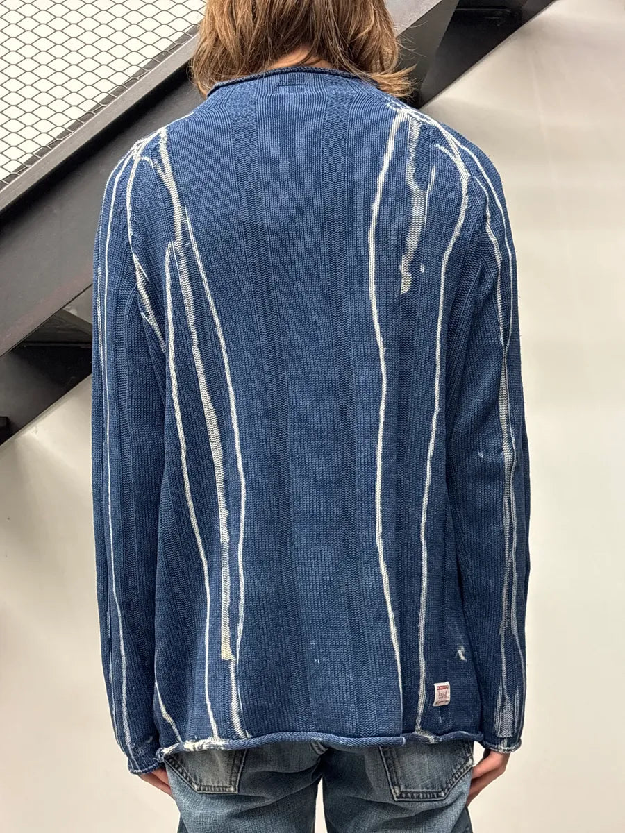 2000s Armani Jeans Indigo White Dripping Sweater FLKXNsjL 1