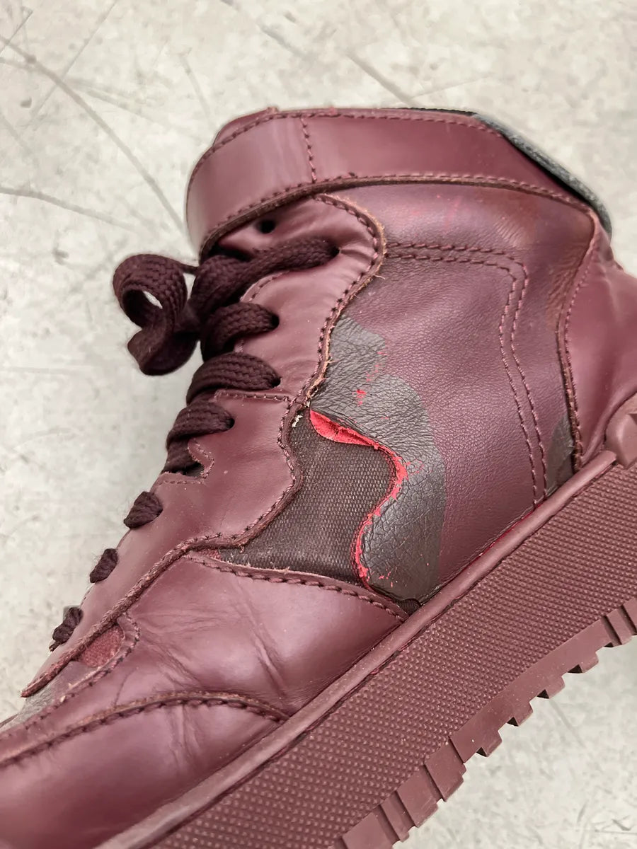 Valentino Camo Rockstud Burgundy High Leather Sneakers FPVYkCum 3