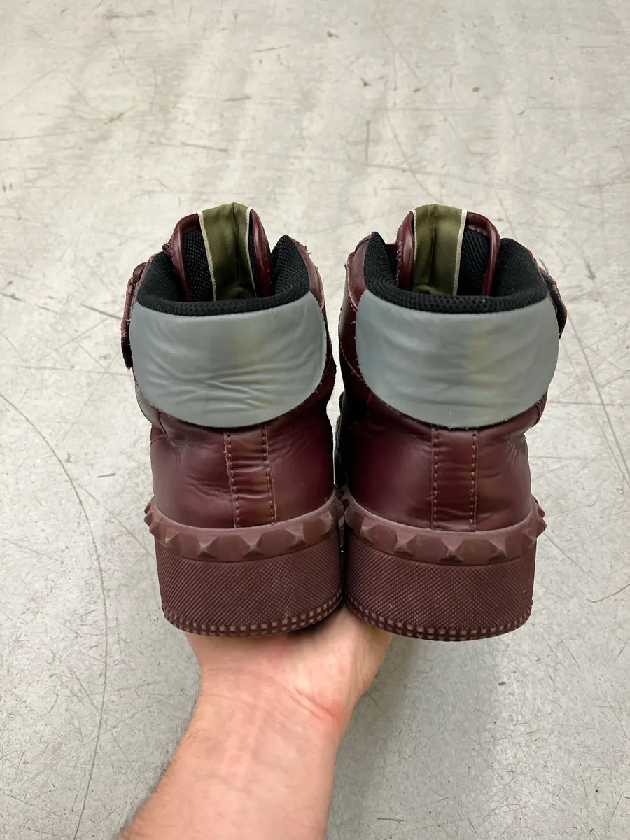 Valentino Camo Rockstud Burgundy High Leather Sneakers FPVYkCum 5