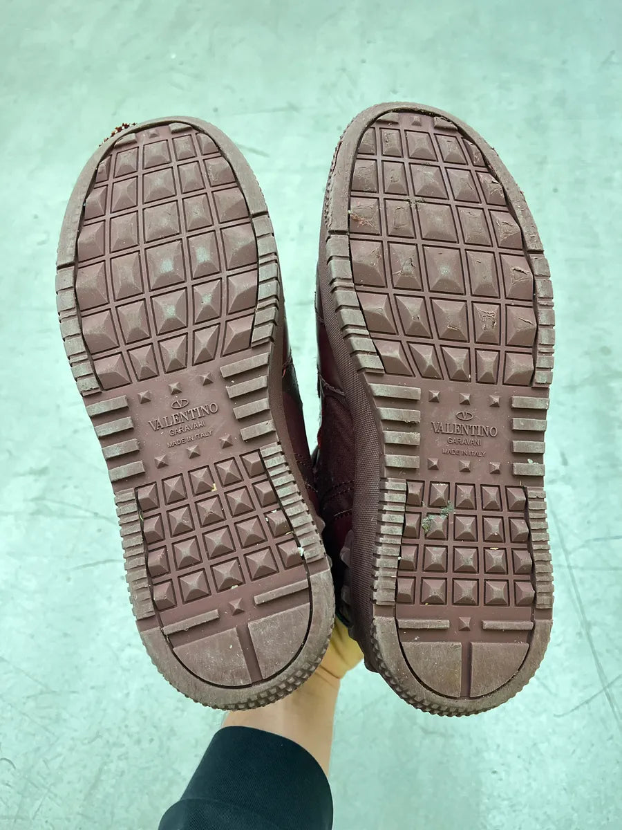 Valentino Camo Rockstud Burgundy High Leather Sneakers FPVYkCum 6