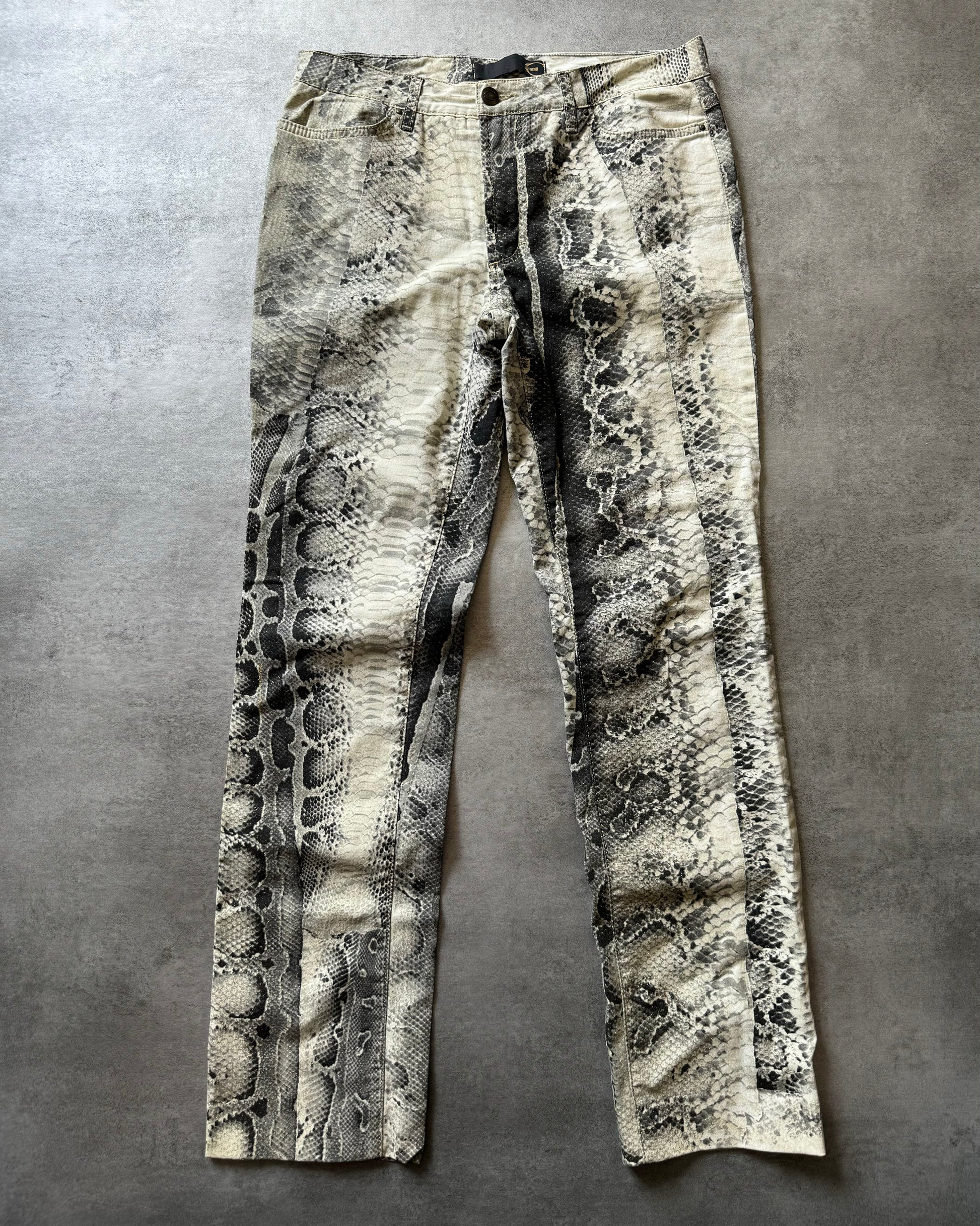 2000s Cavalli Black & White Python Print Pants (S) - 1