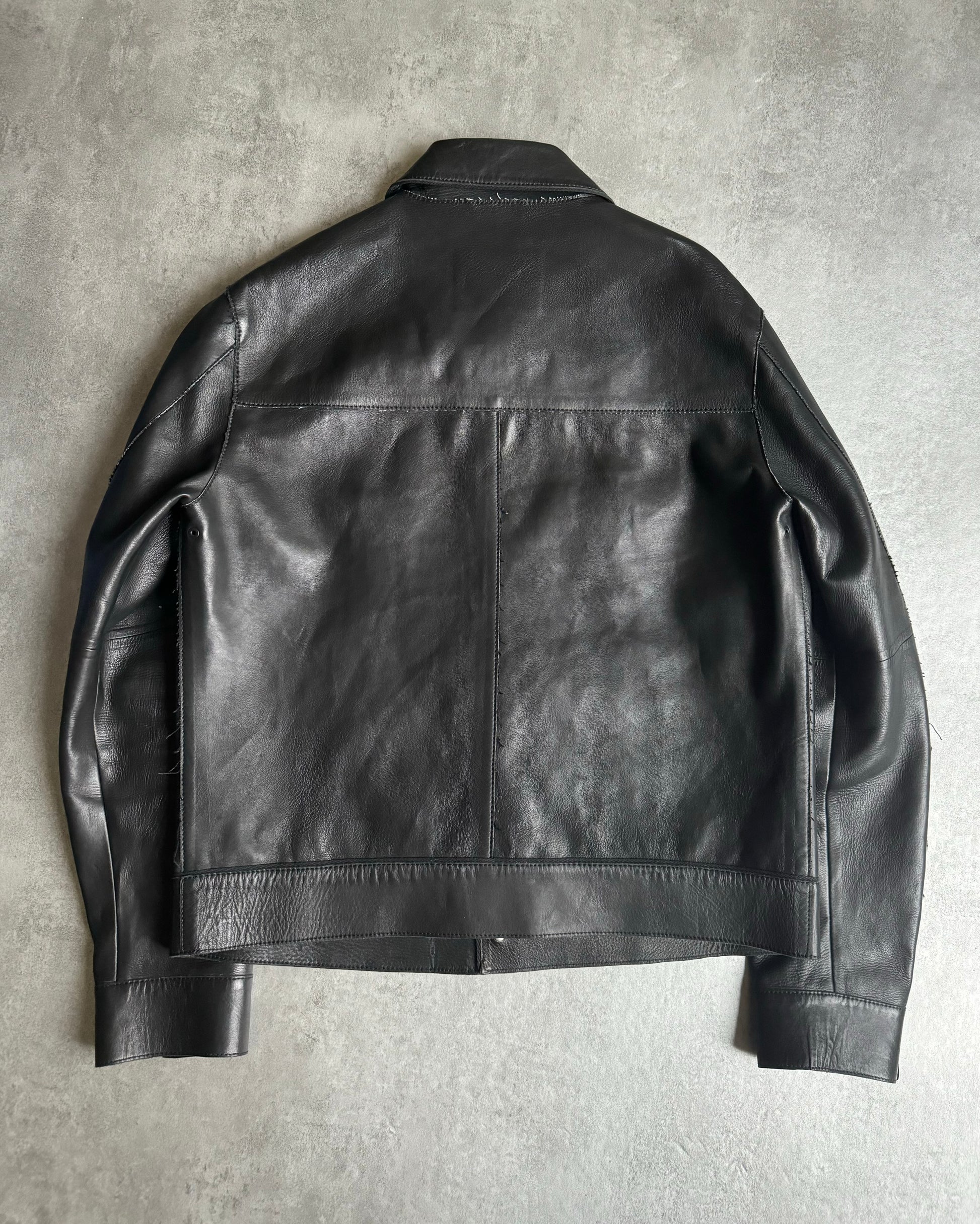 AW2016 Emporio Armani Distressed Black Minimalist Leather Jacket (L) - 2