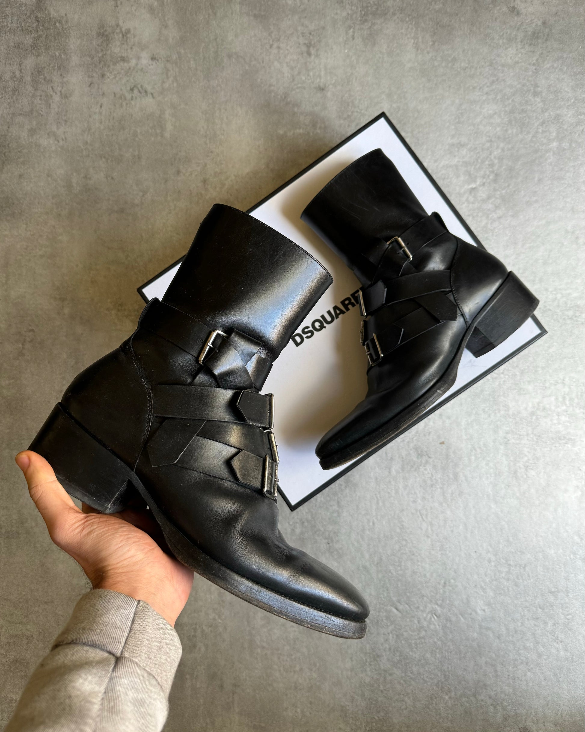 AW2012 Dsquared2 Black Strapped Buckles Combat Ankle Leather Boots (42) - 1