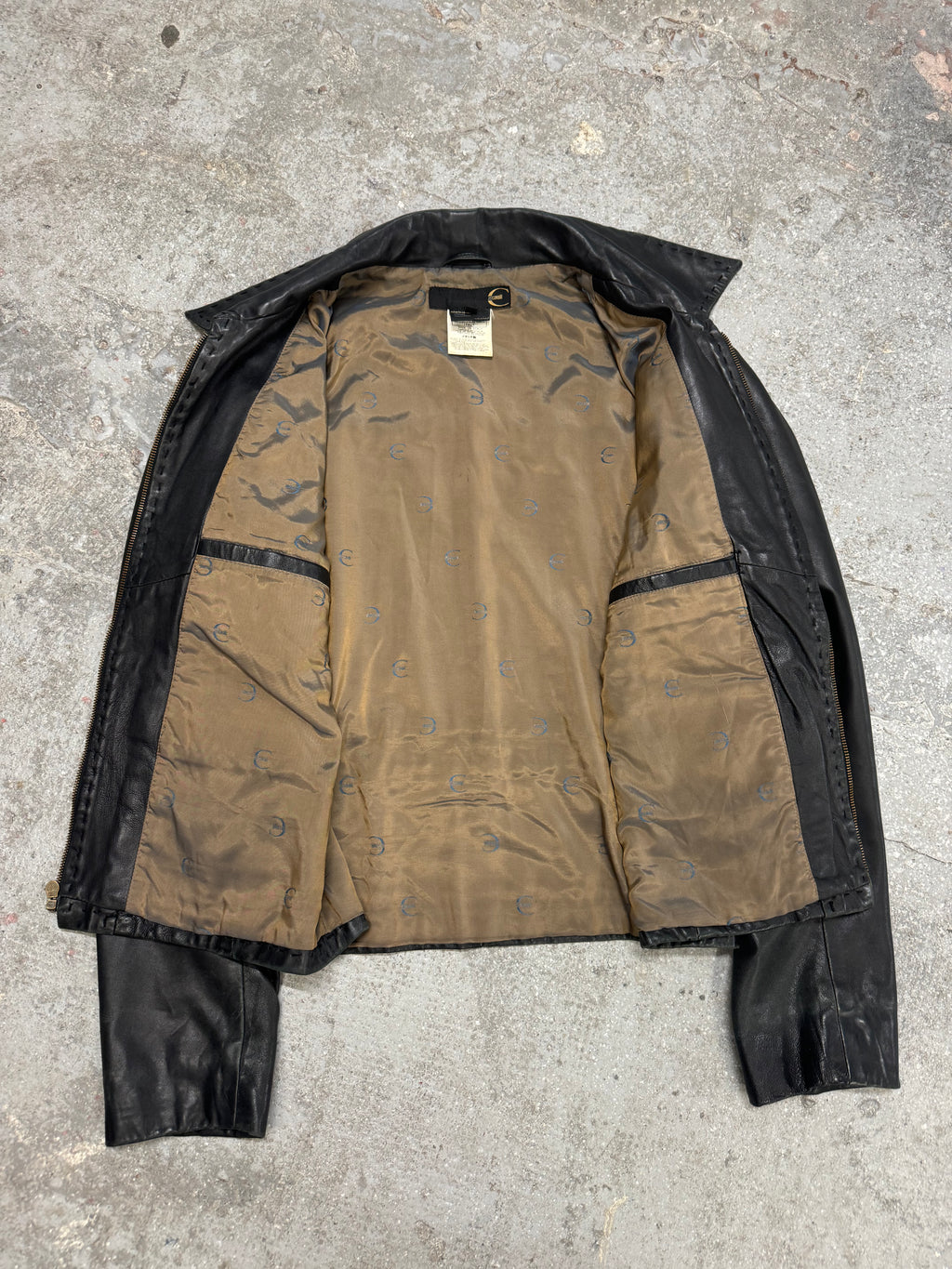 2000s Cavalli Black Simple Fighter Leather Jacket (M) - 6