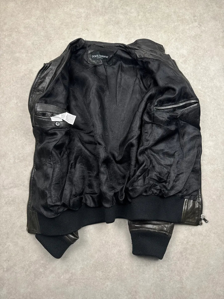 2010s Dolce & Gabbana Black Eroded Leather Zip-Up Bomber Jacket FYKWuuOc 3