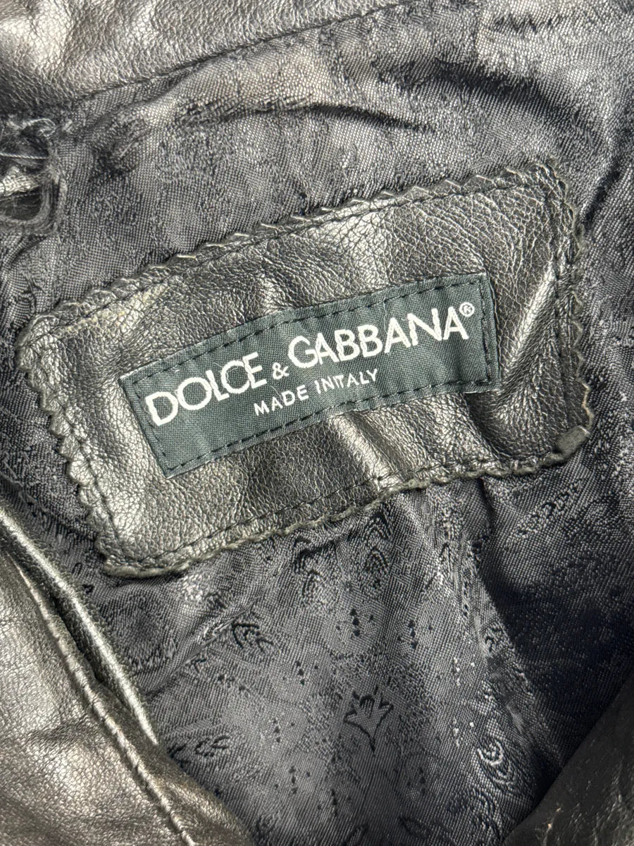 2010s Dolce & Gabbana Black Eroded Leather Zip-Up Bomber Jacket FYKWuuOc 12